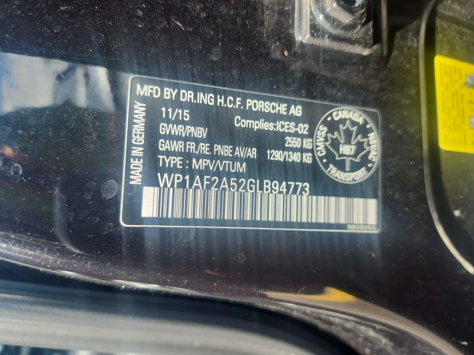 VIN Sticker Photo