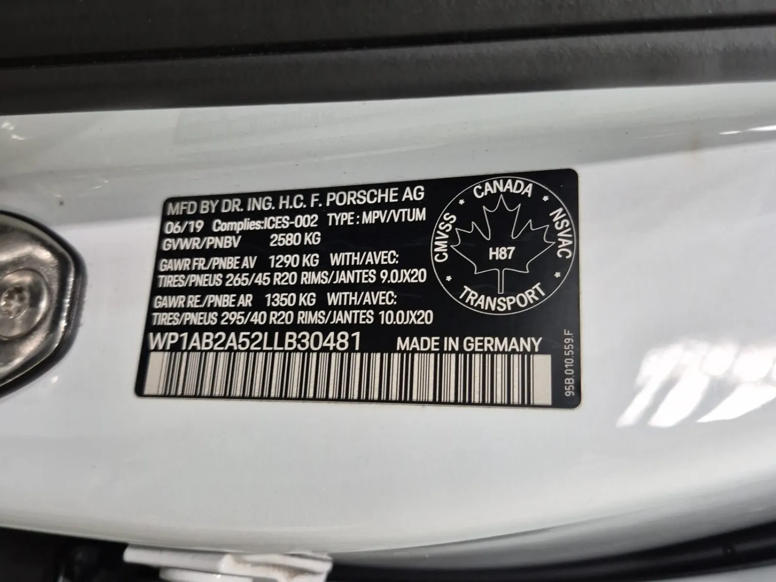 VIN Sticker Photo