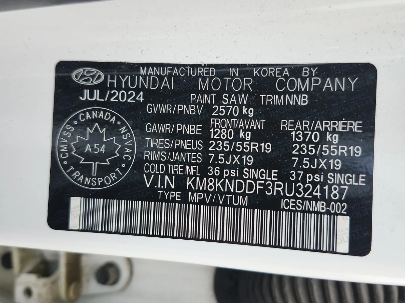 VIN Sticker Photo