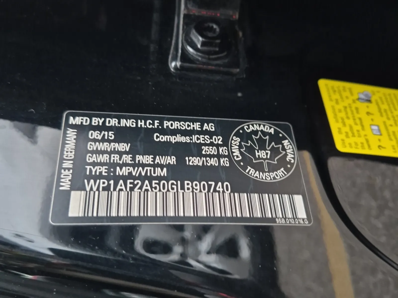 VIN Sticker Photo