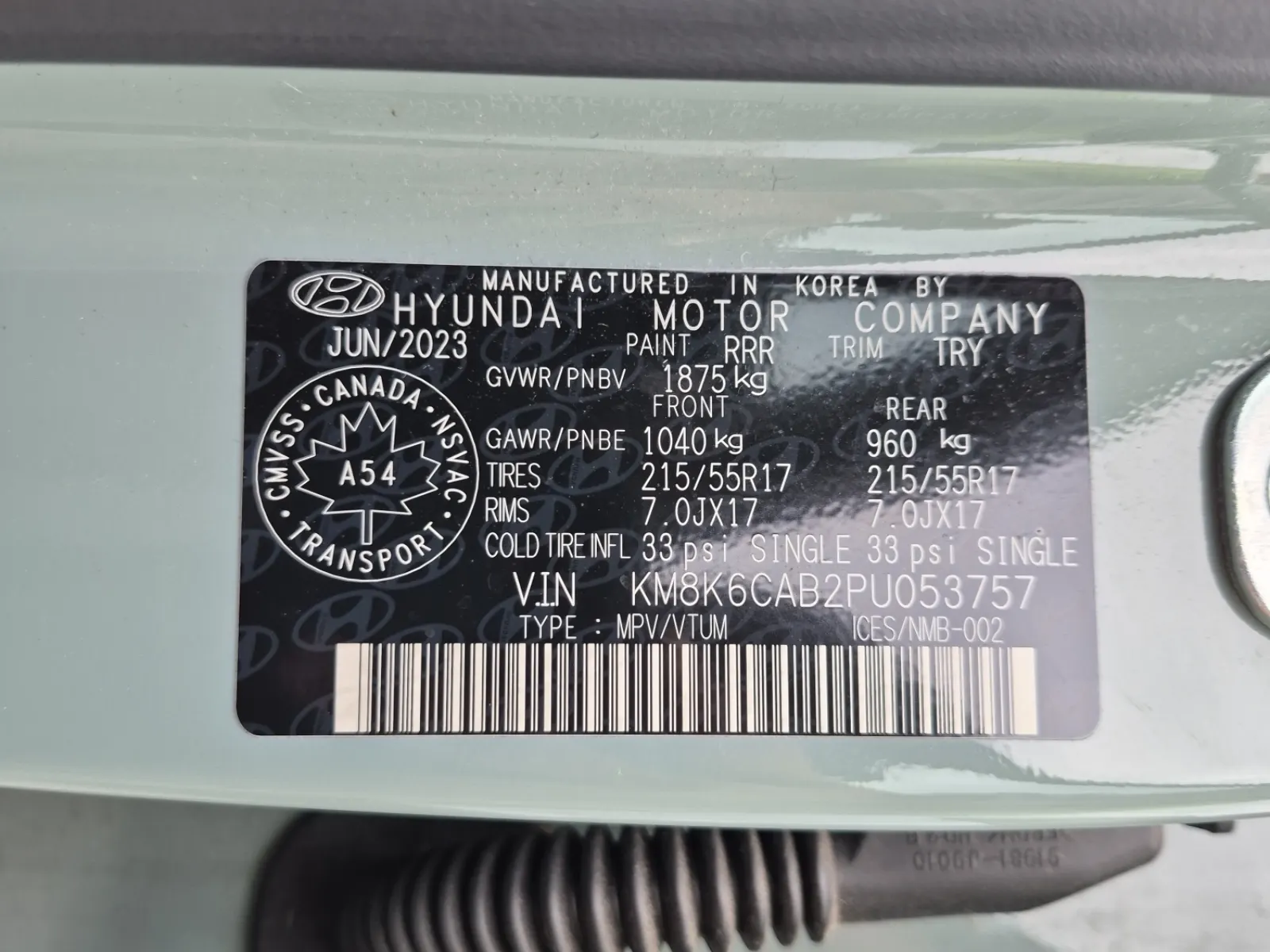 VIN Sticker Photo