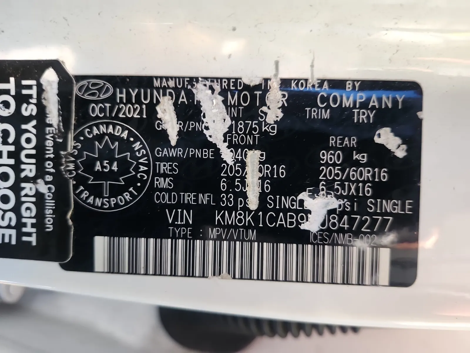 VIN Sticker Photo
