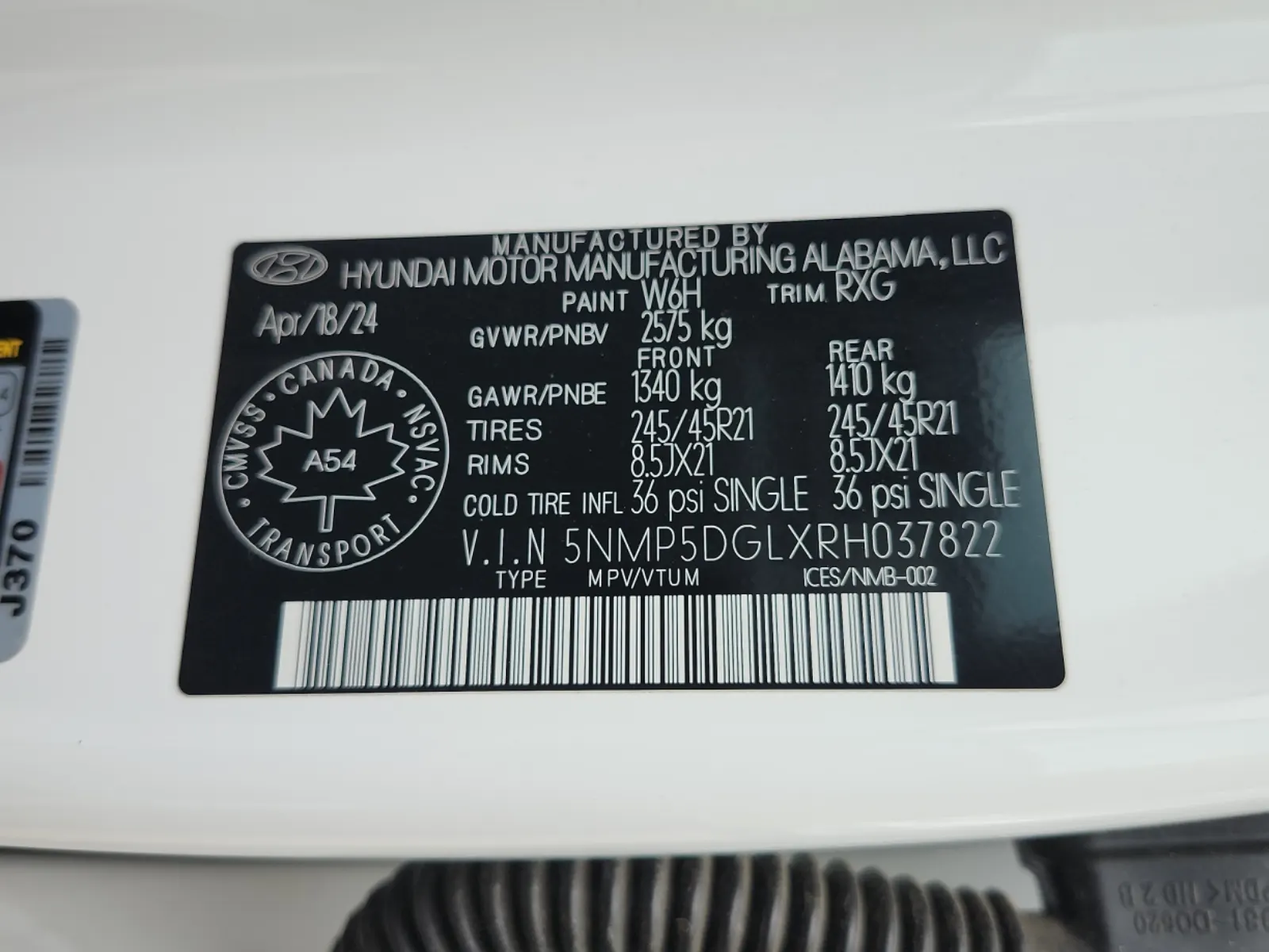 VIN Sticker Photo