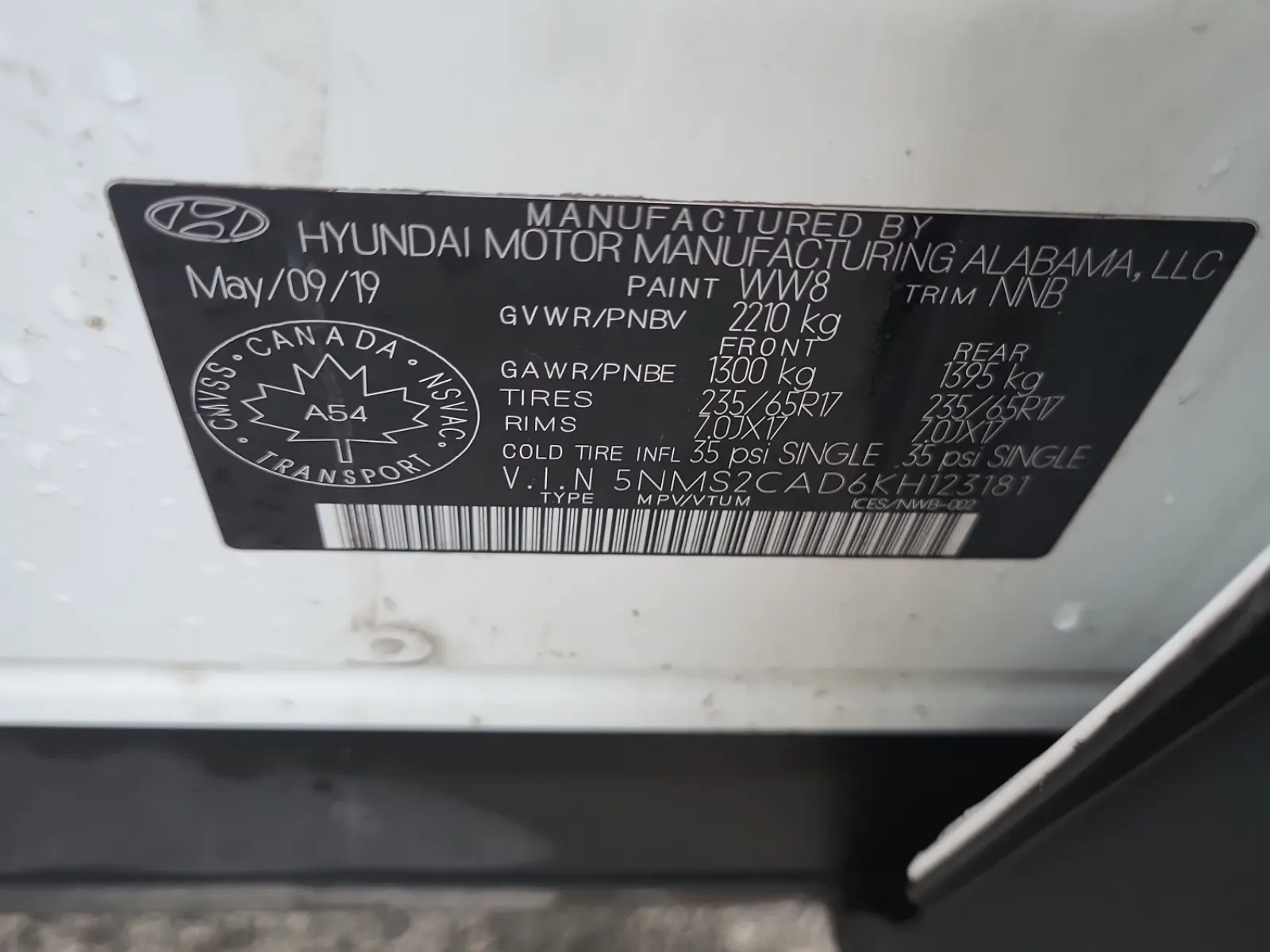 VIN Sticker Photo