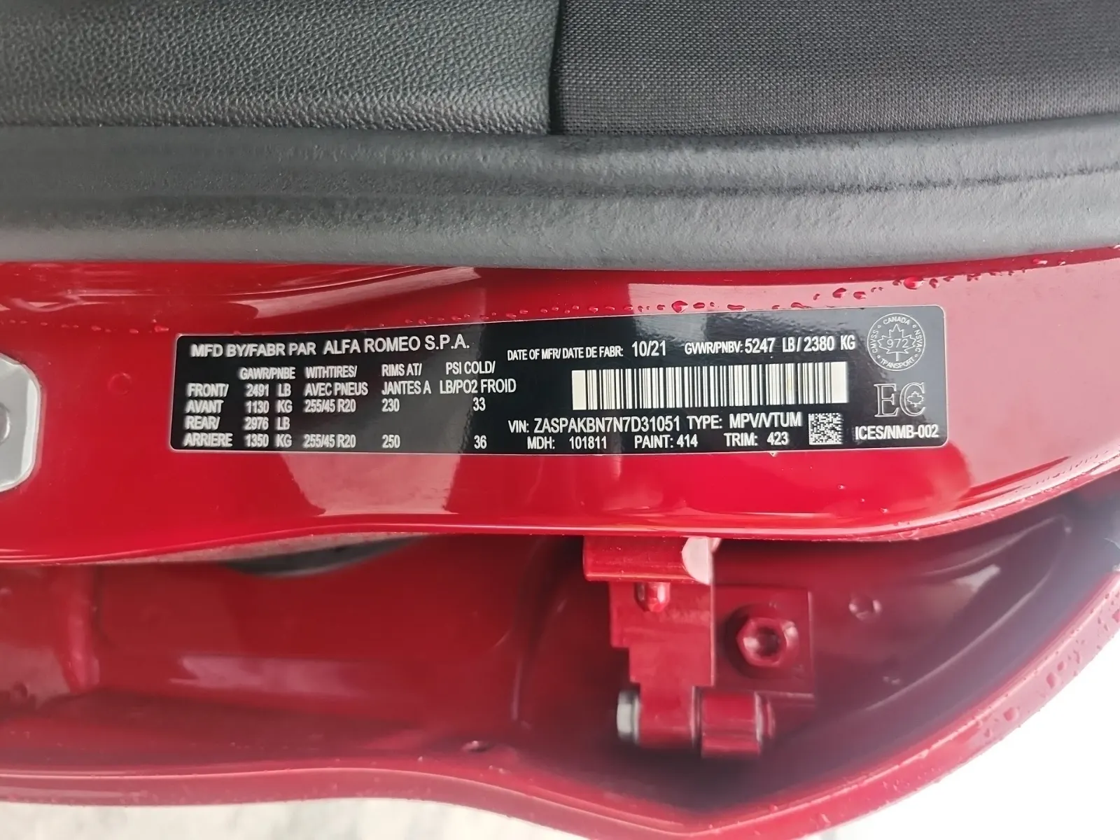 VIN Sticker Photo