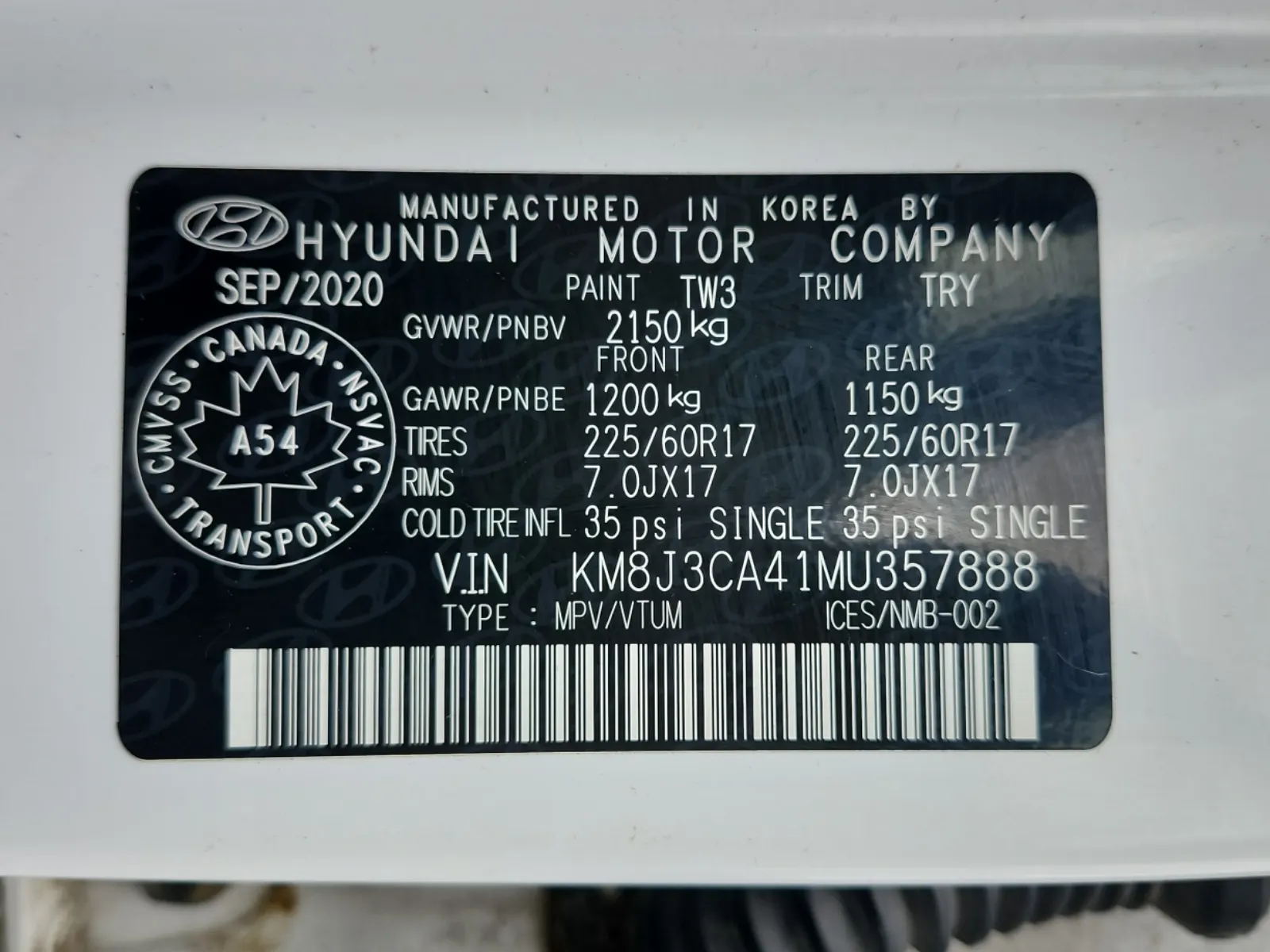 VIN Sticker Photo