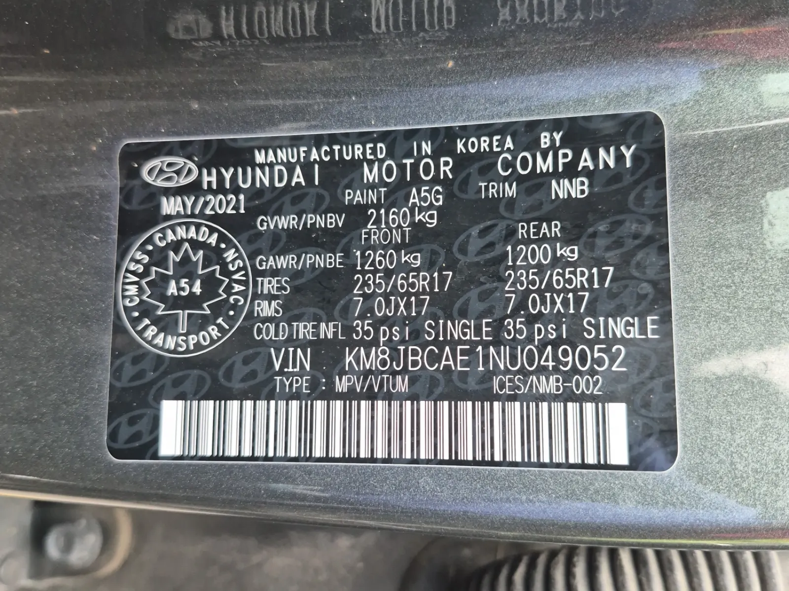 VIN Sticker Photo