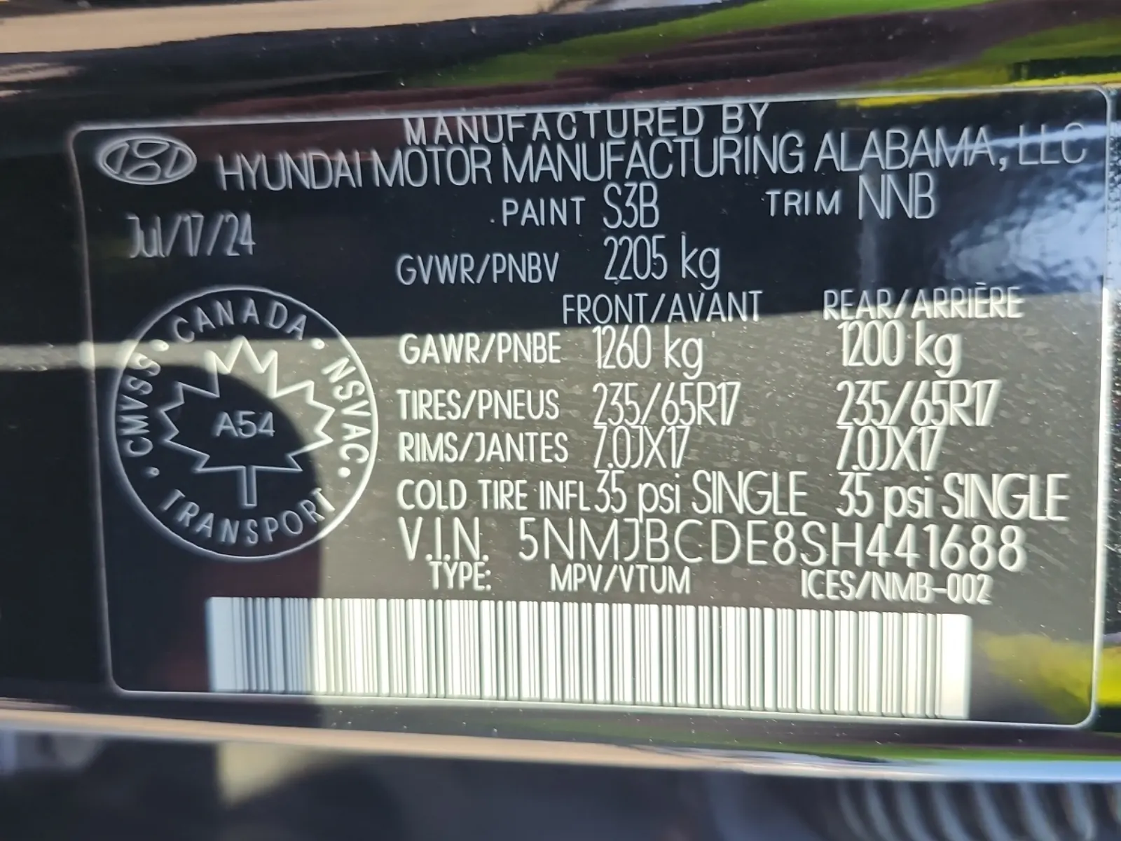 VIN Sticker Photo