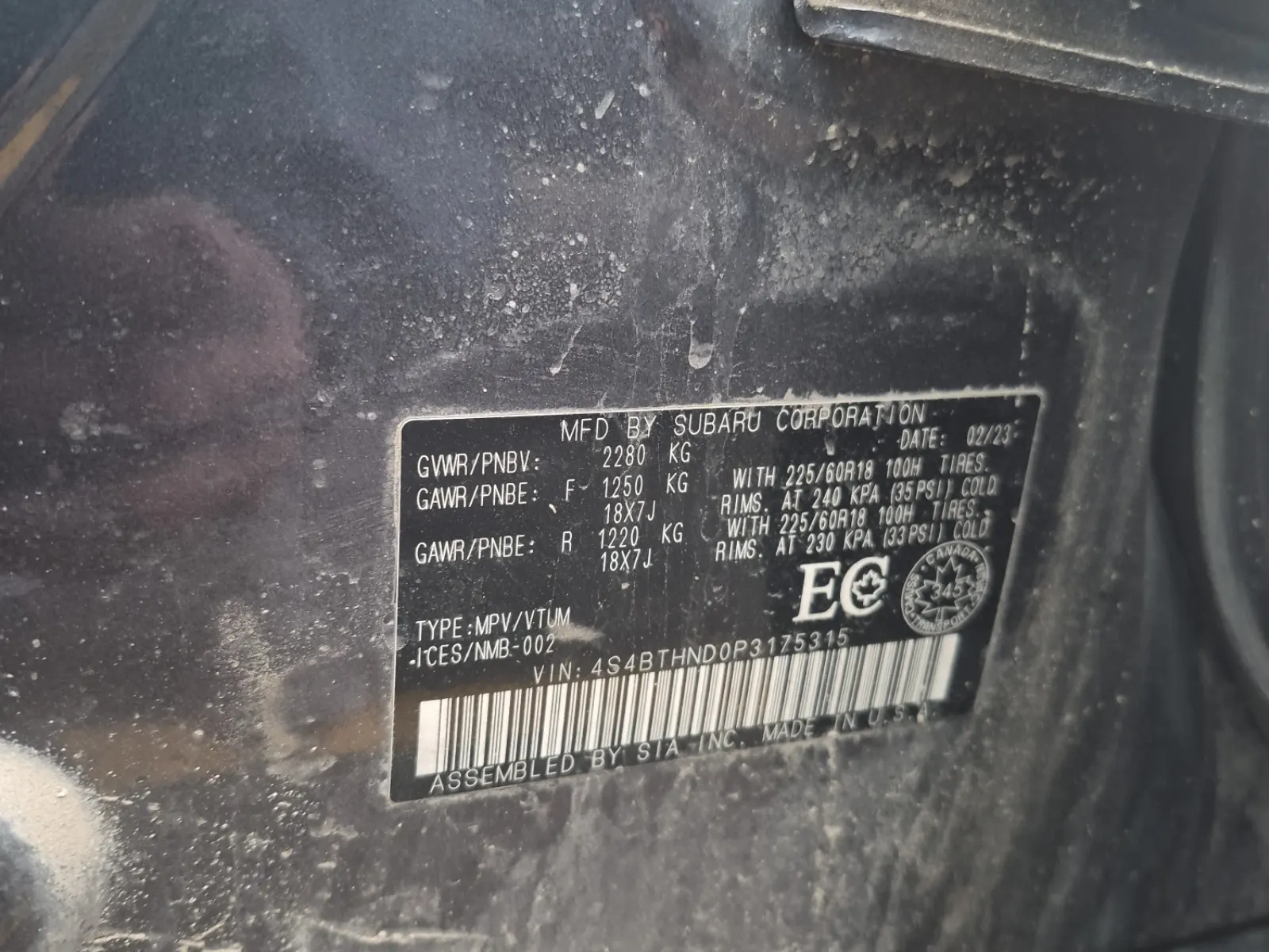 VIN Sticker Photo