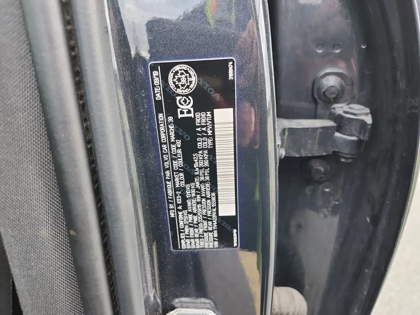 VIN Sticker Photo