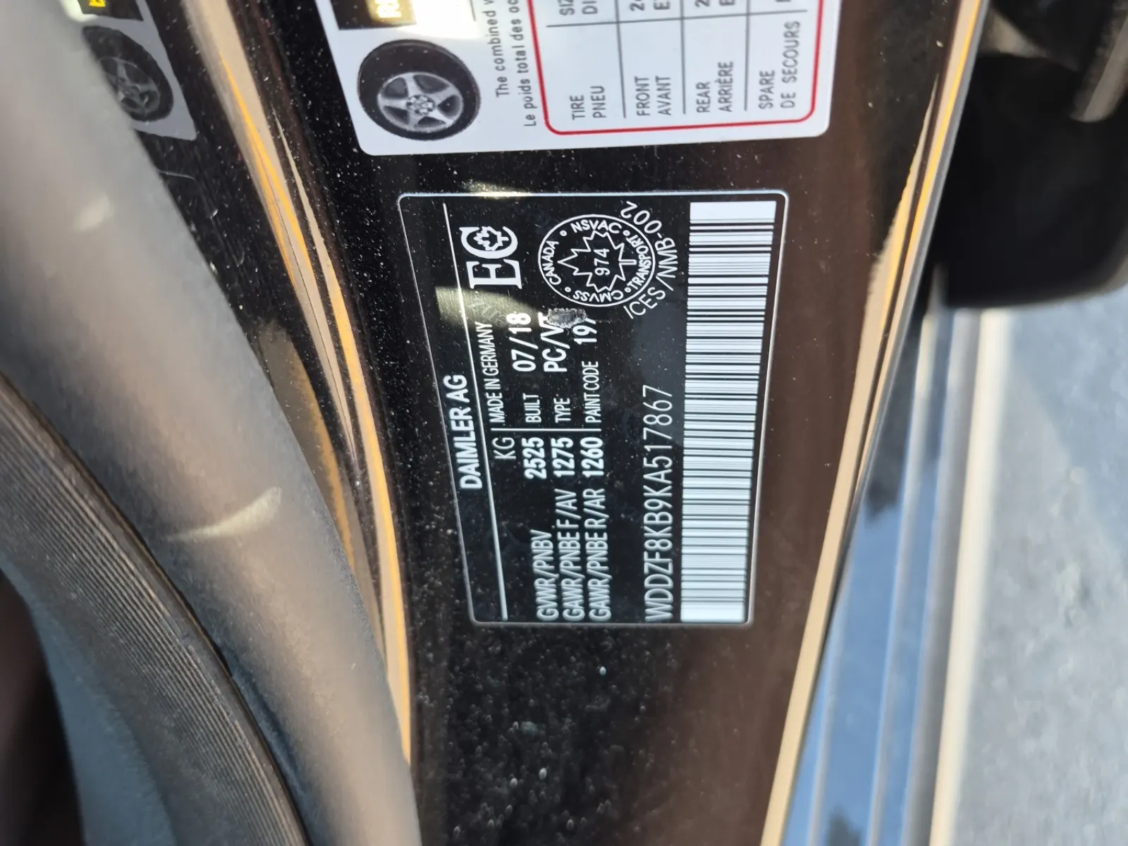 VIN Sticker Photo