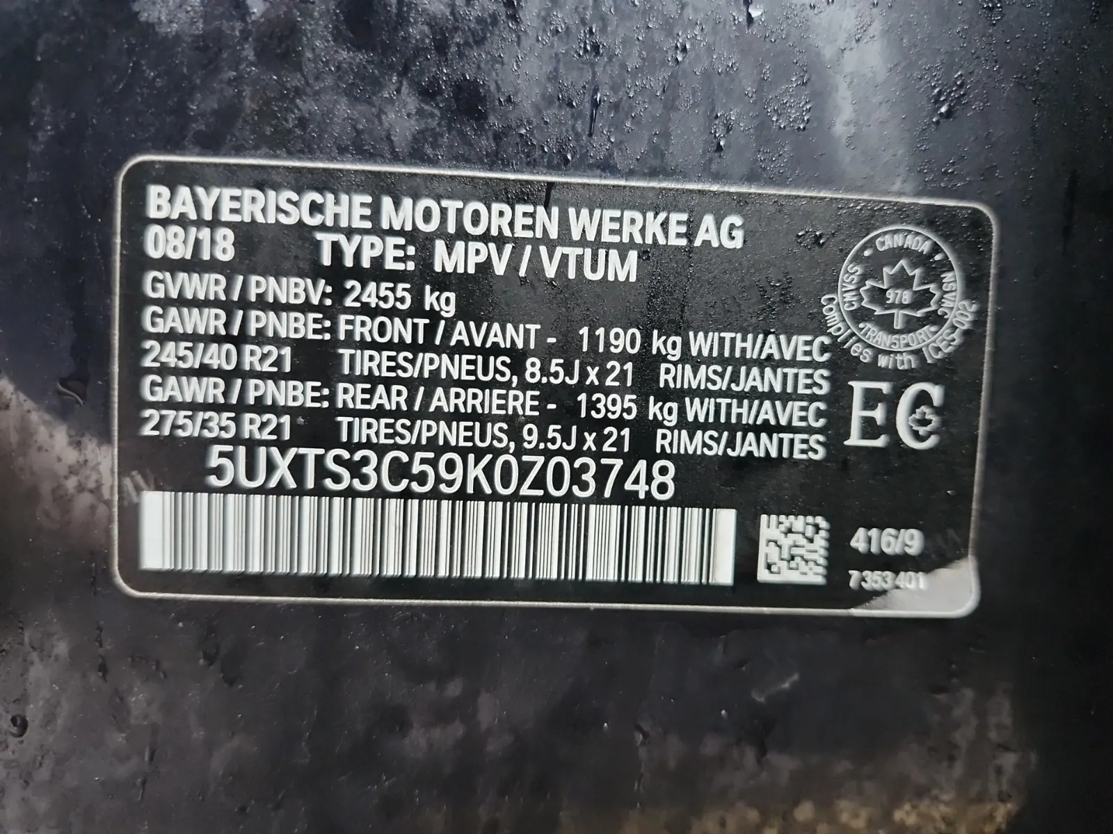 VIN Sticker Photo