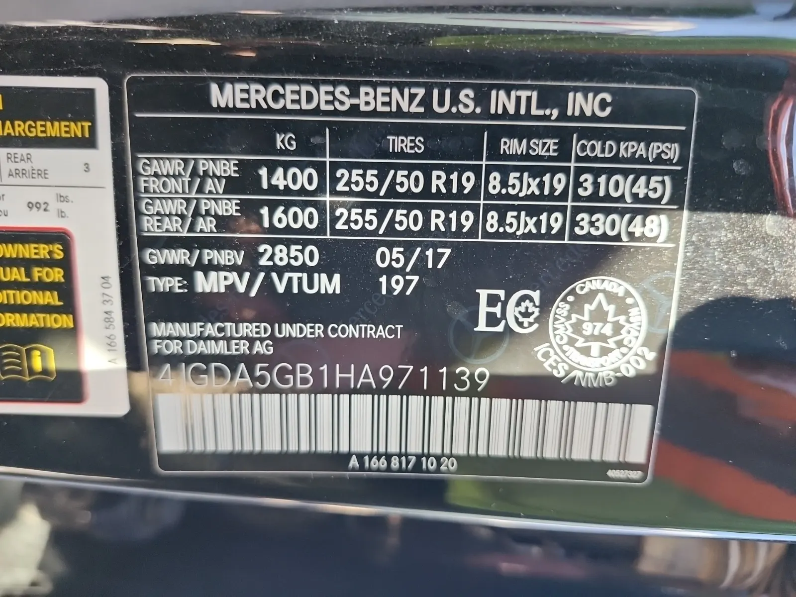 VIN Sticker Photo
