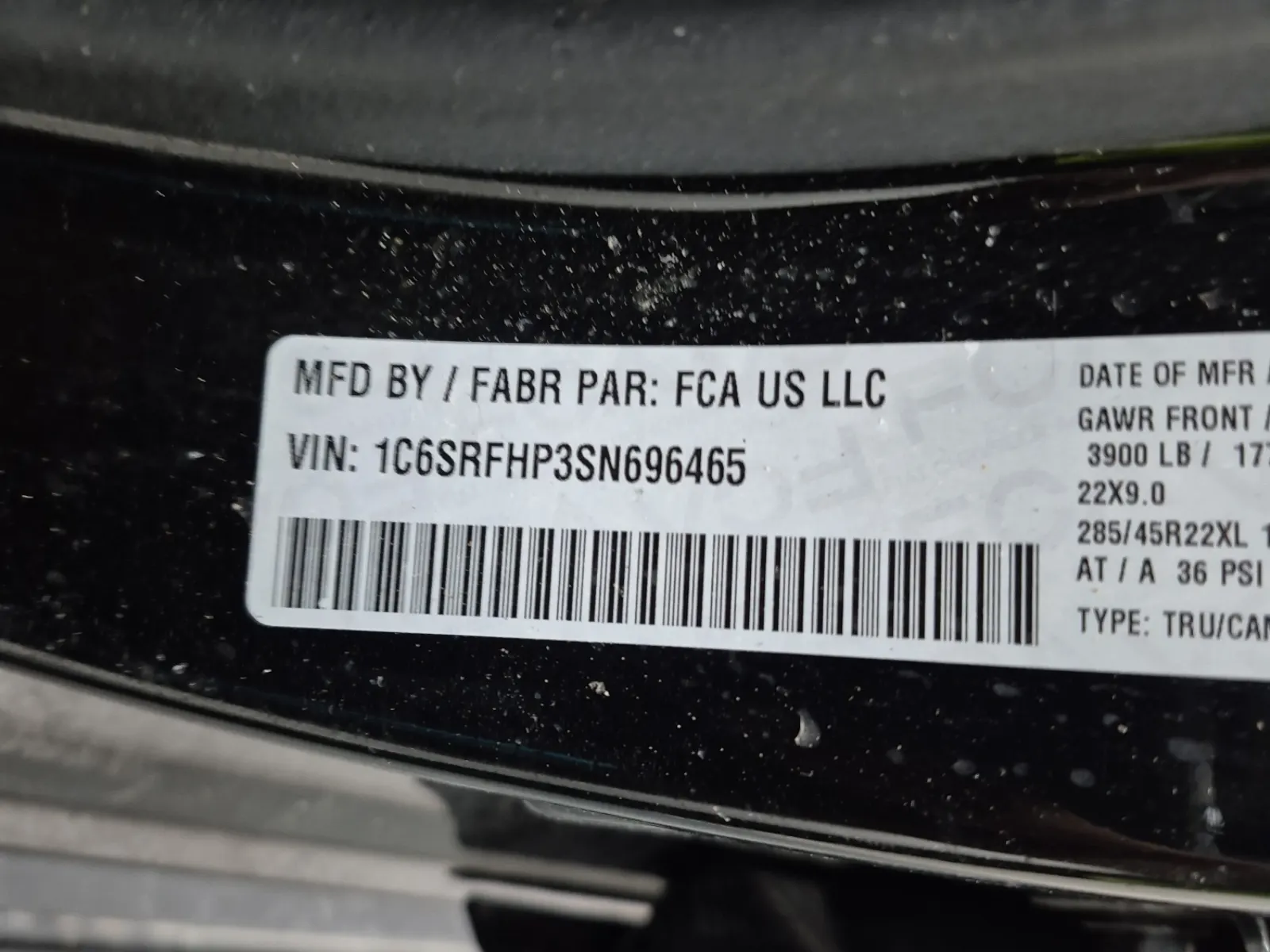 VIN Sticker Photo