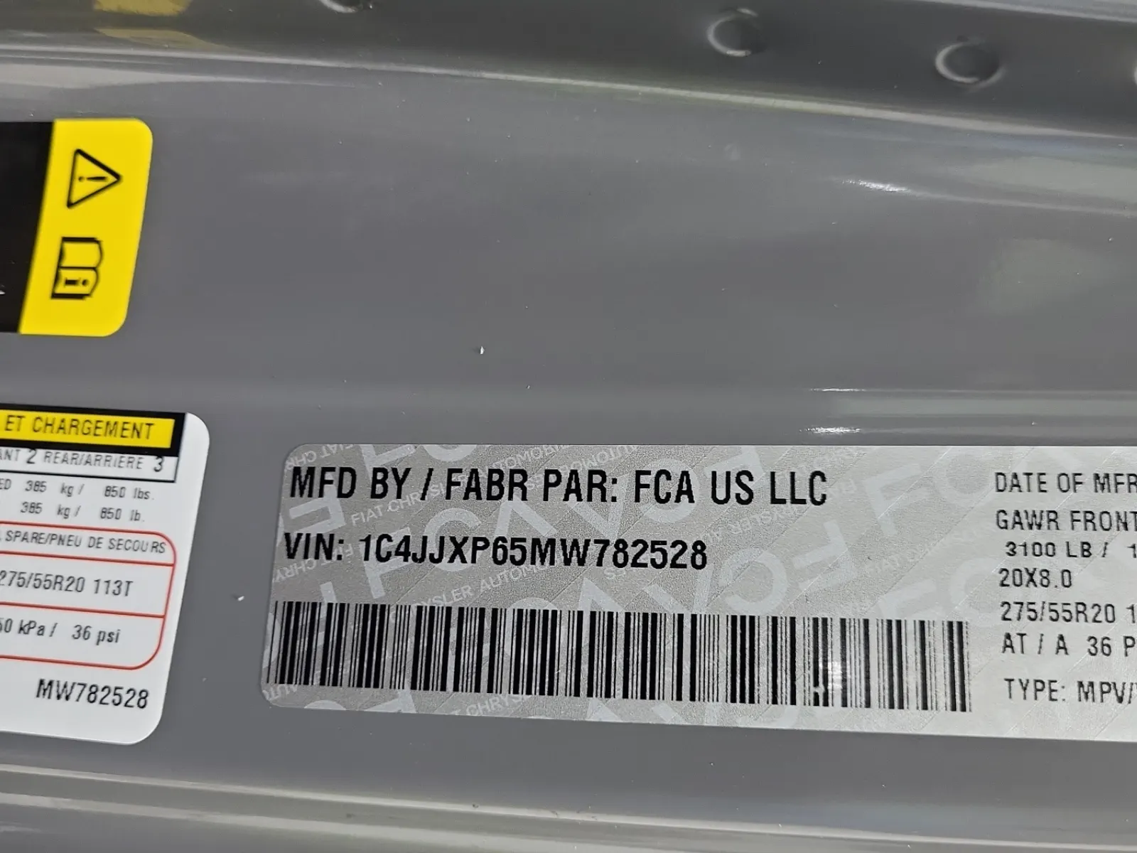 VIN Sticker Photo