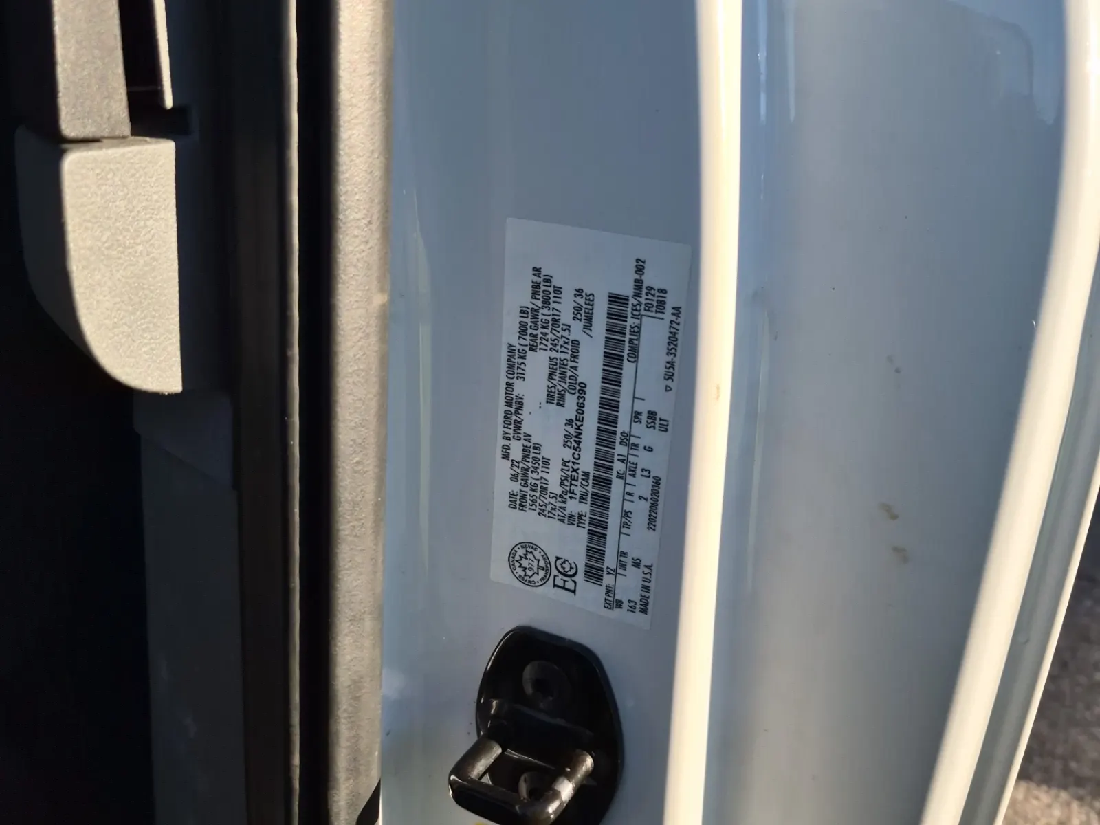 VIN Sticker Photo