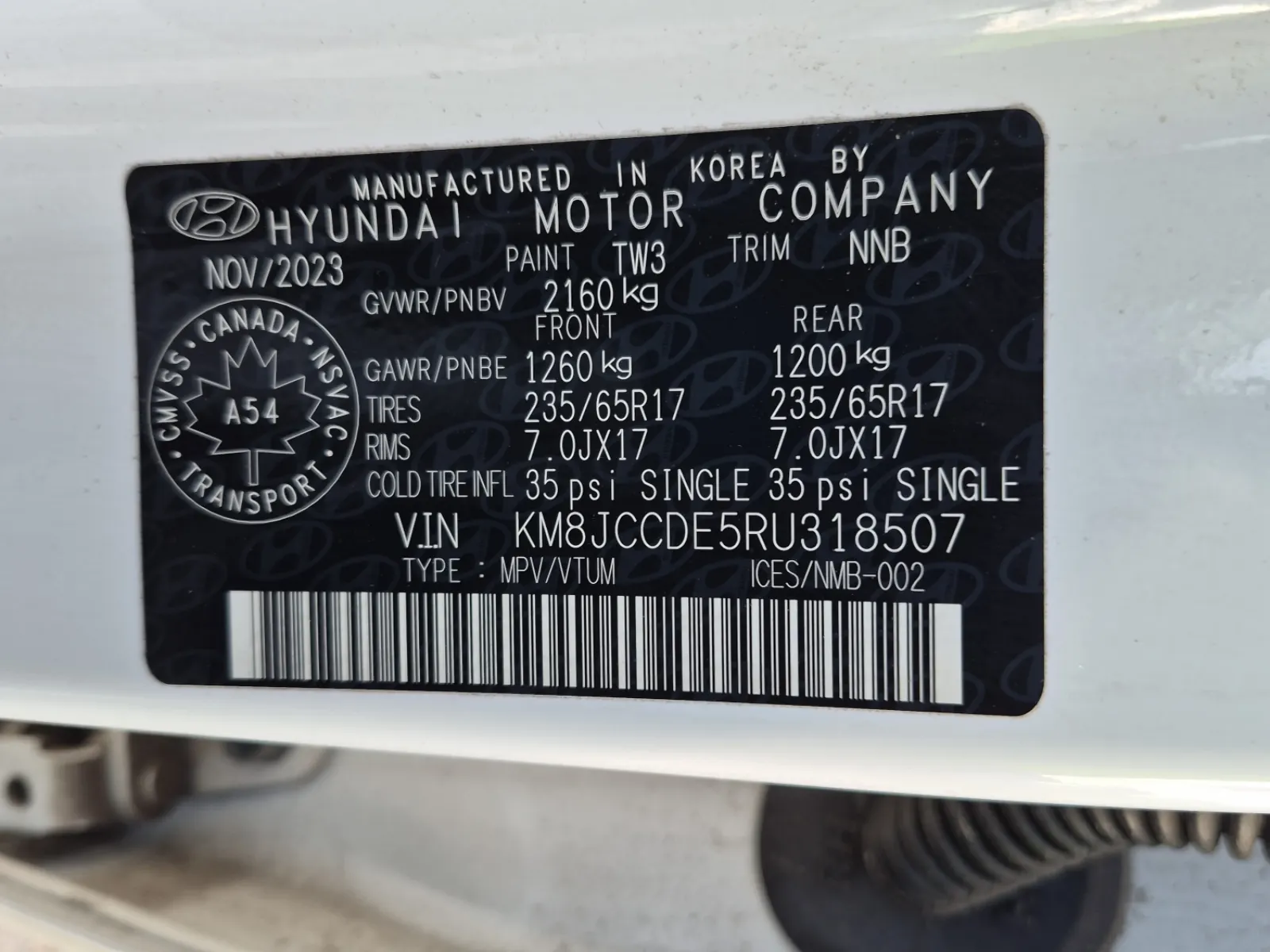 VIN Sticker Photo
