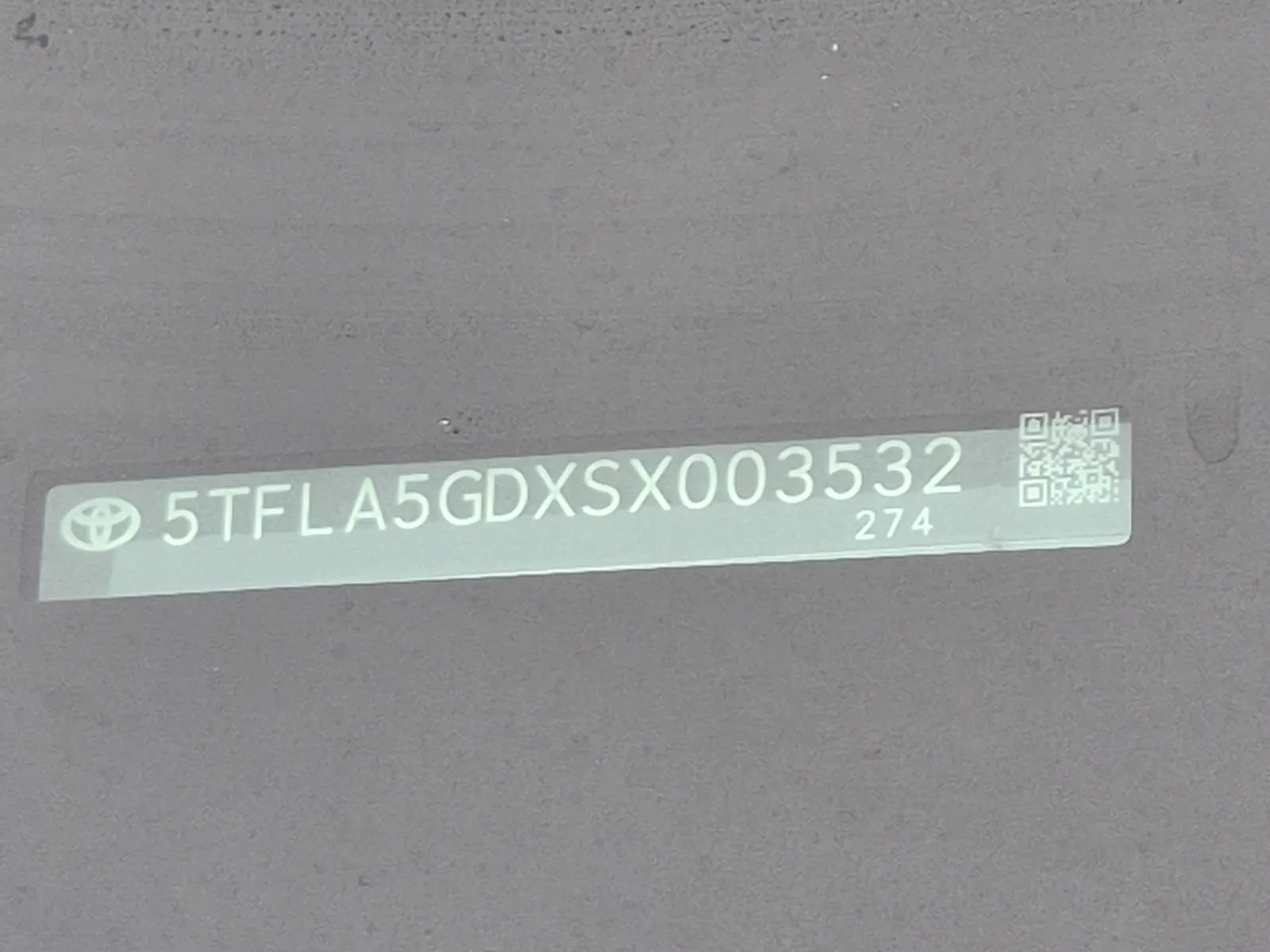 Dash VIN Plate Photo