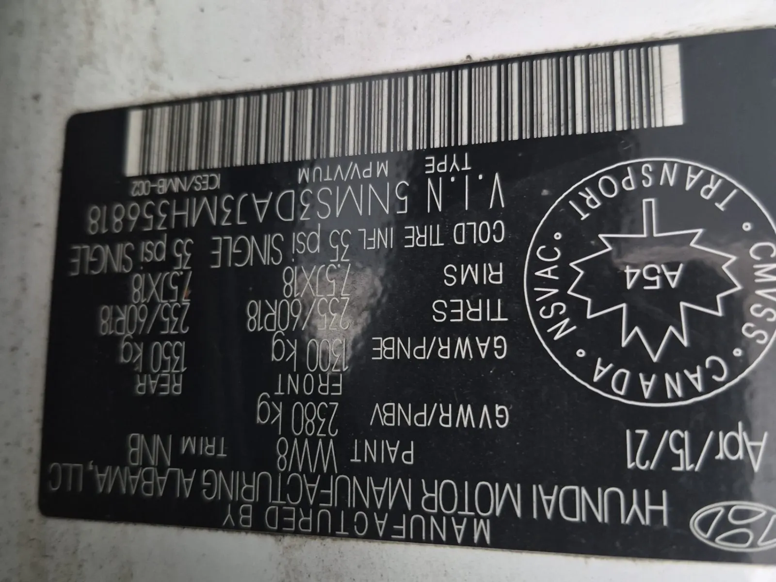 VIN Sticker Photo