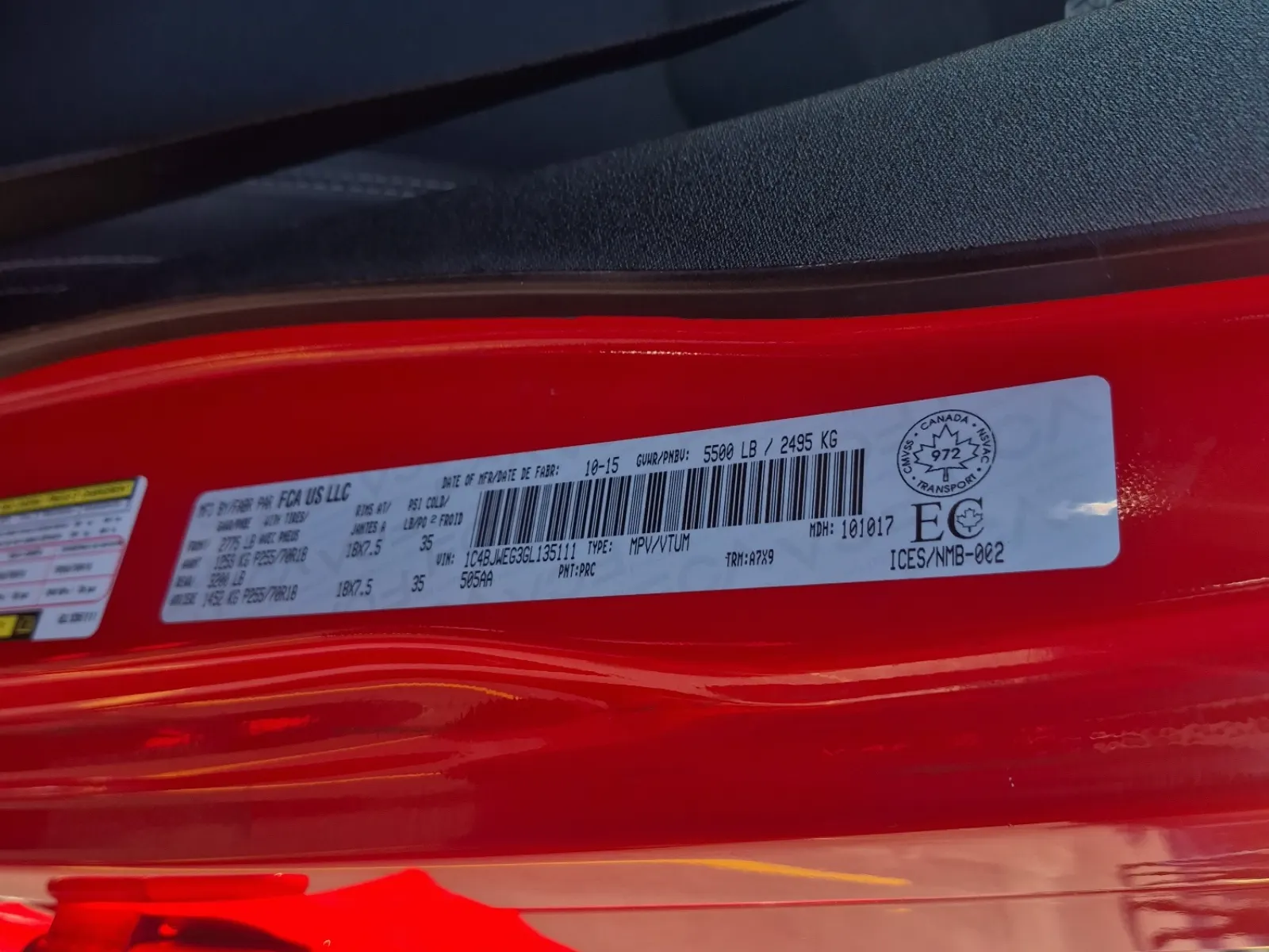 VIN Sticker Photo