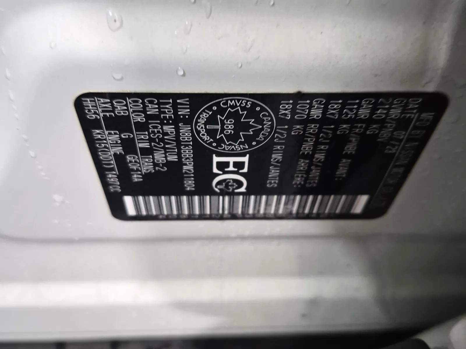 VIN Sticker Photo