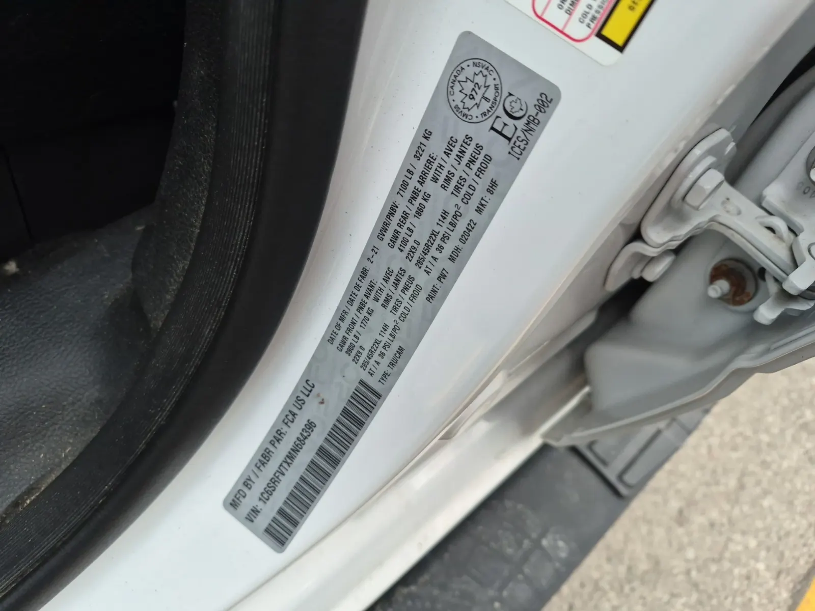 VIN Sticker Photo