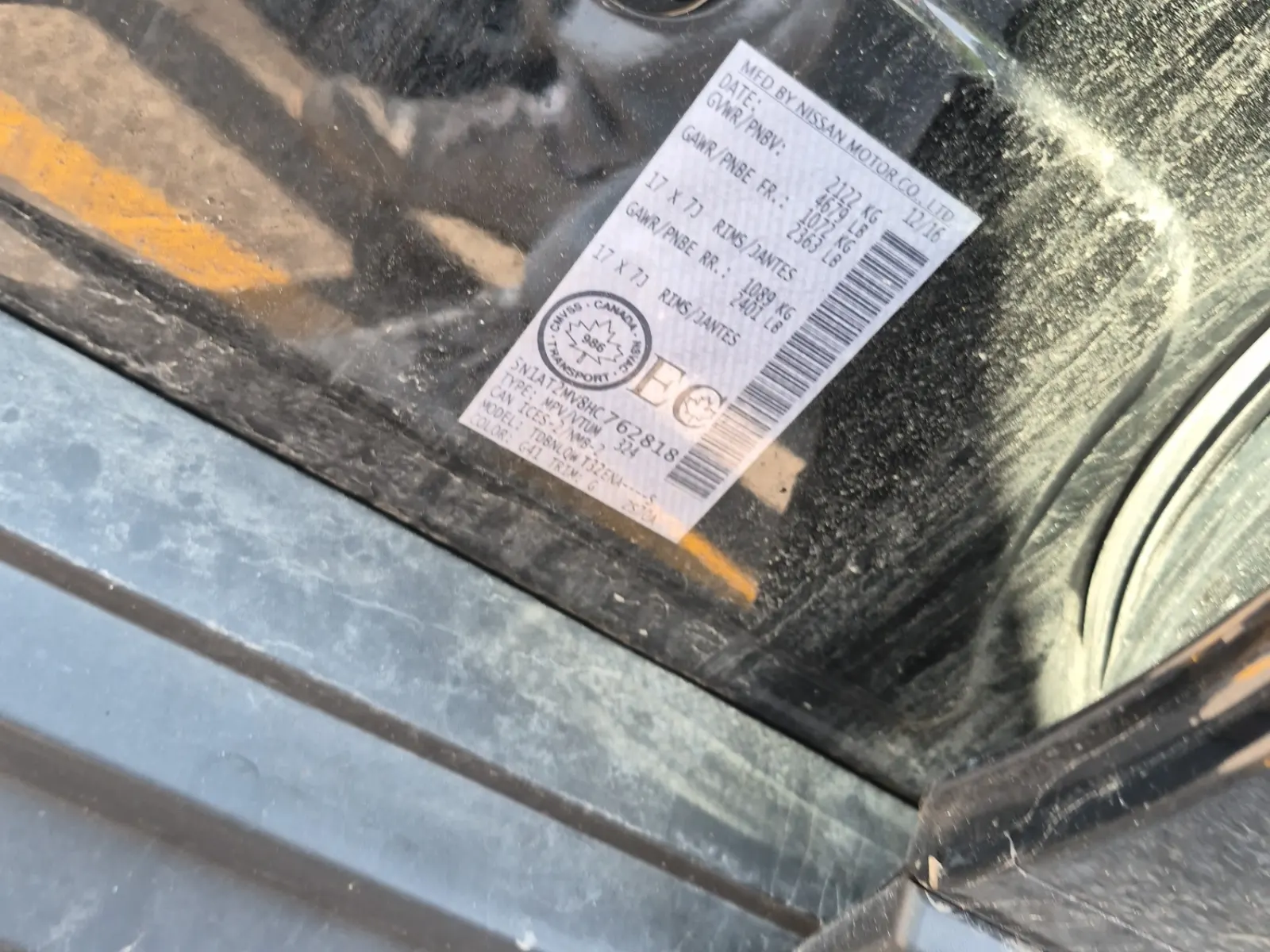 VIN Sticker Photo