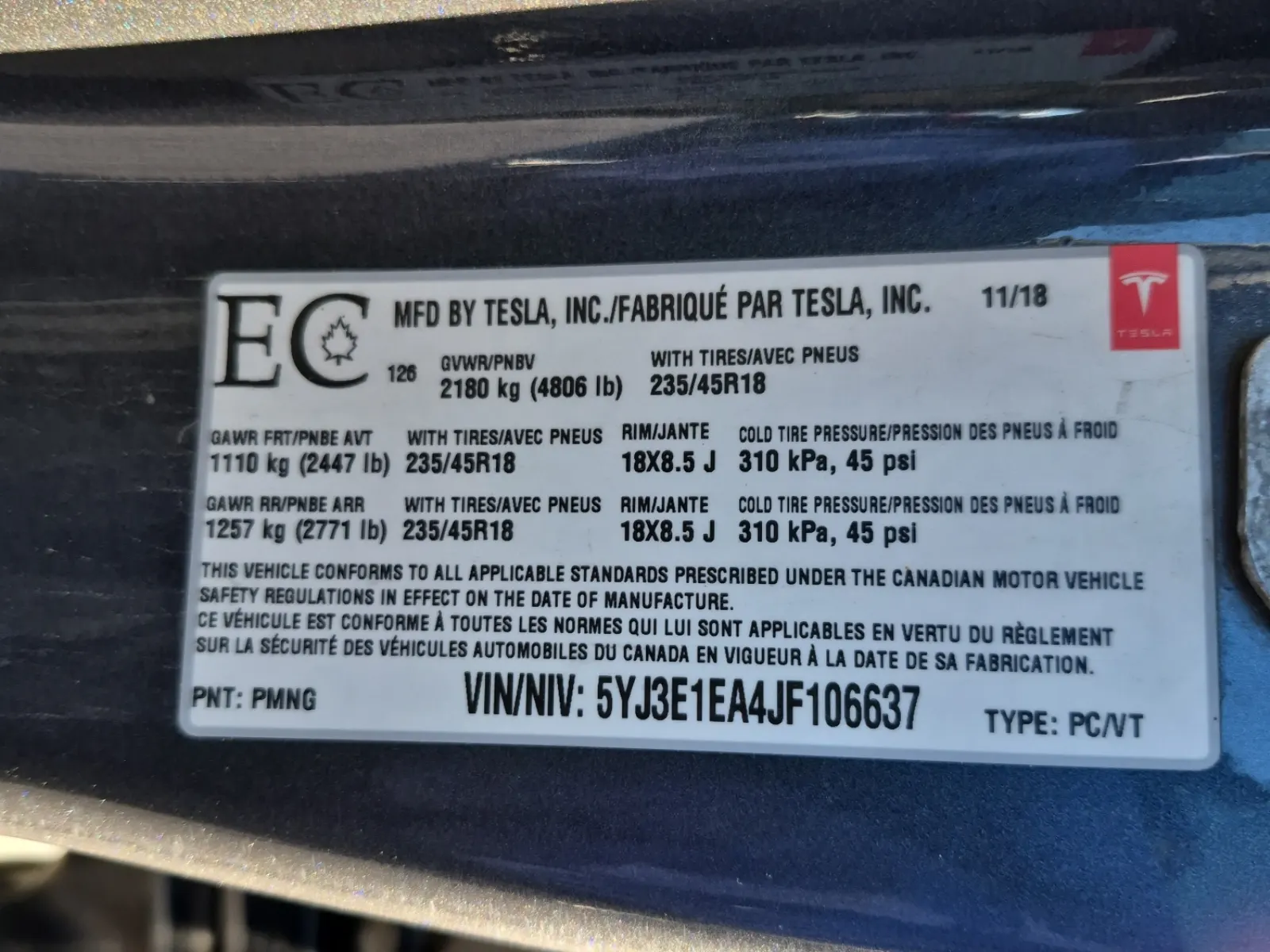 VIN Sticker Photo