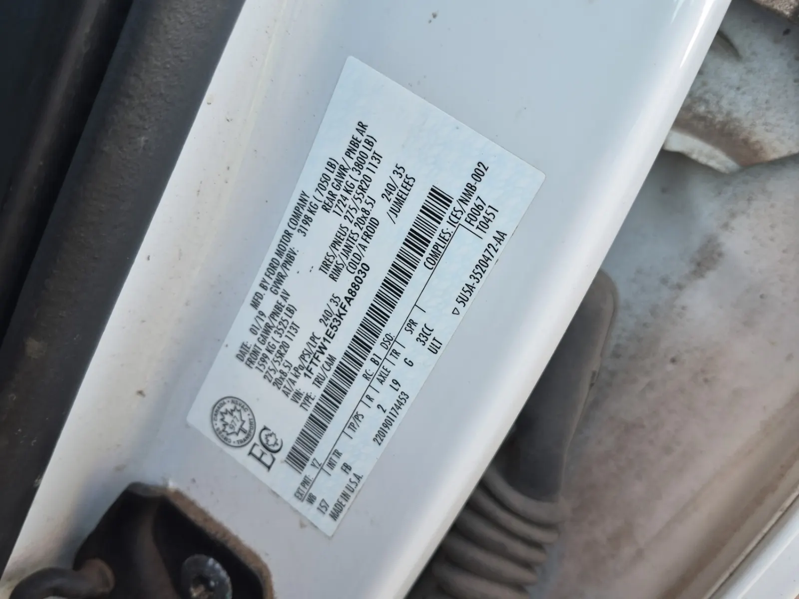 VIN Sticker Photo
