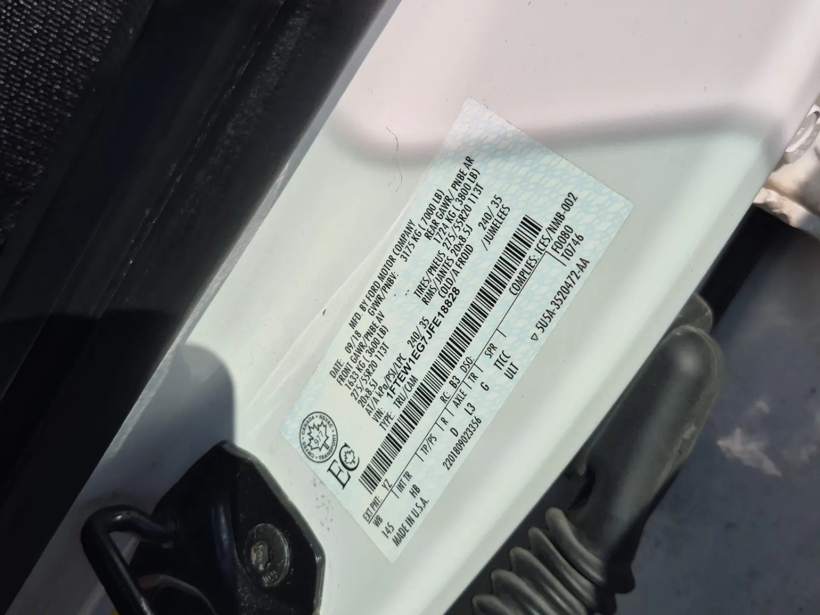 VIN Sticker Photo