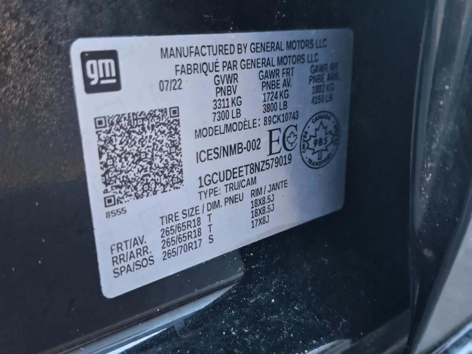 VIN Sticker Photo