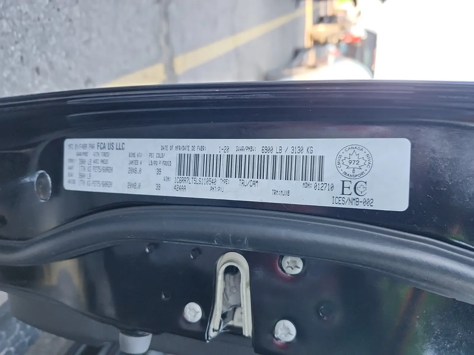 VIN Sticker Photo