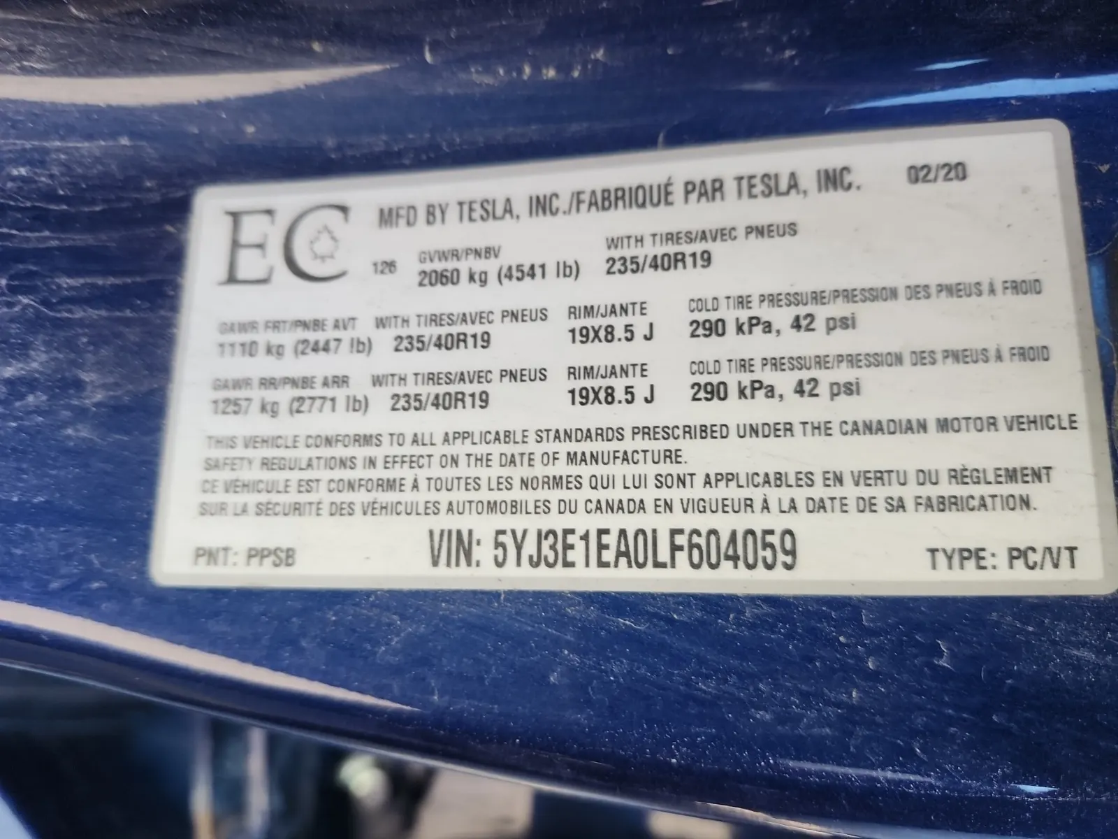 VIN Sticker Photo