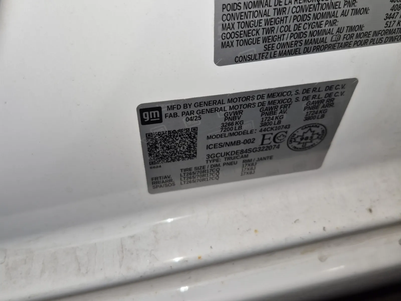 VIN Sticker Photo