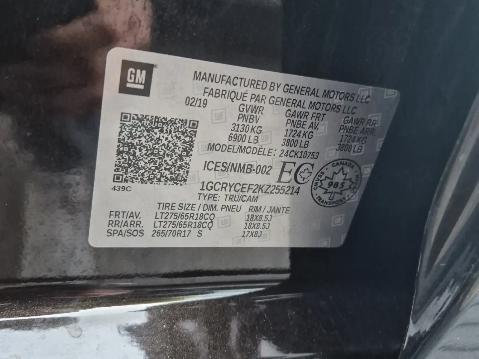 VIN Sticker Photo