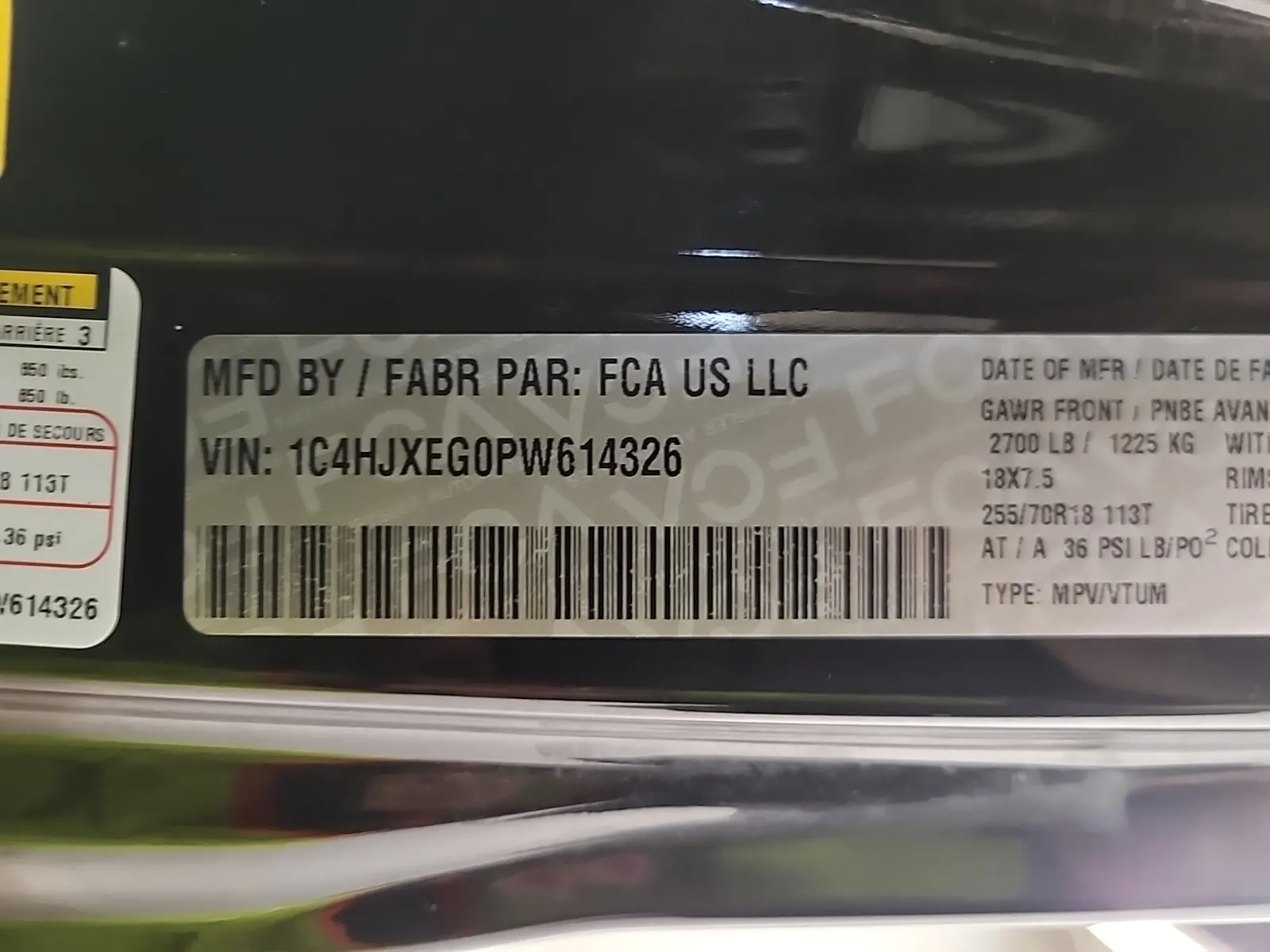 VIN Sticker Photo