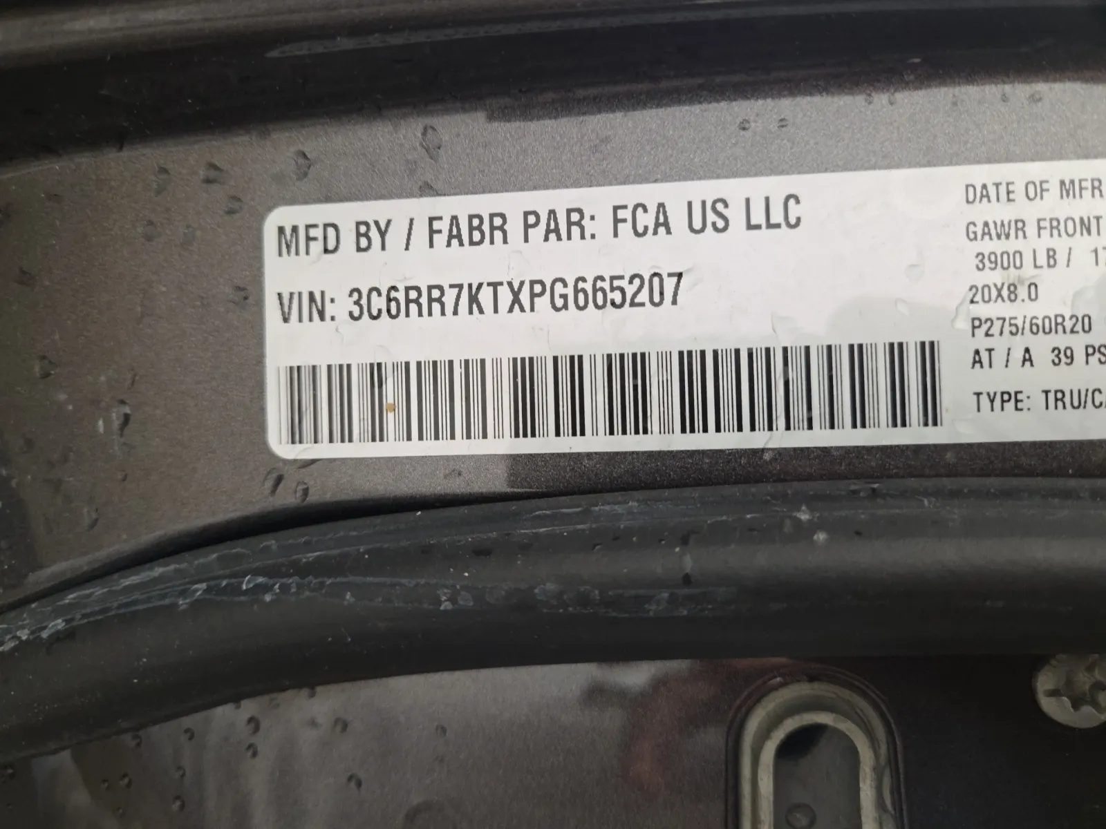 VIN Sticker Photo
