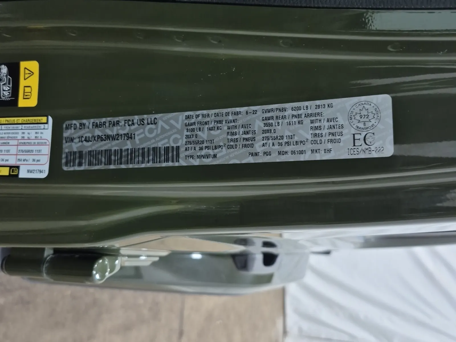 VIN Sticker Photo