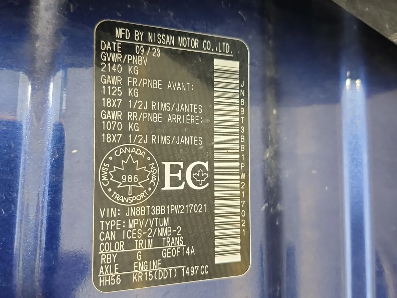 VIN Sticker Photo