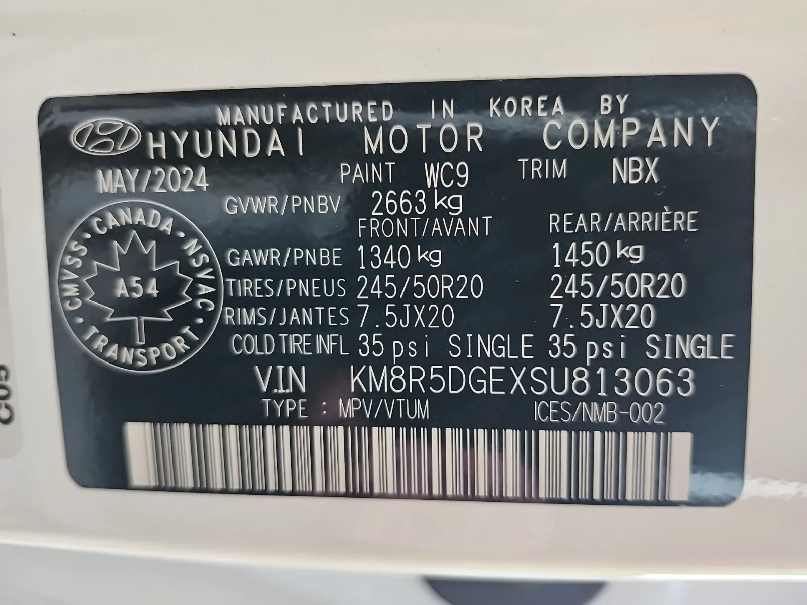 VIN Sticker Photo