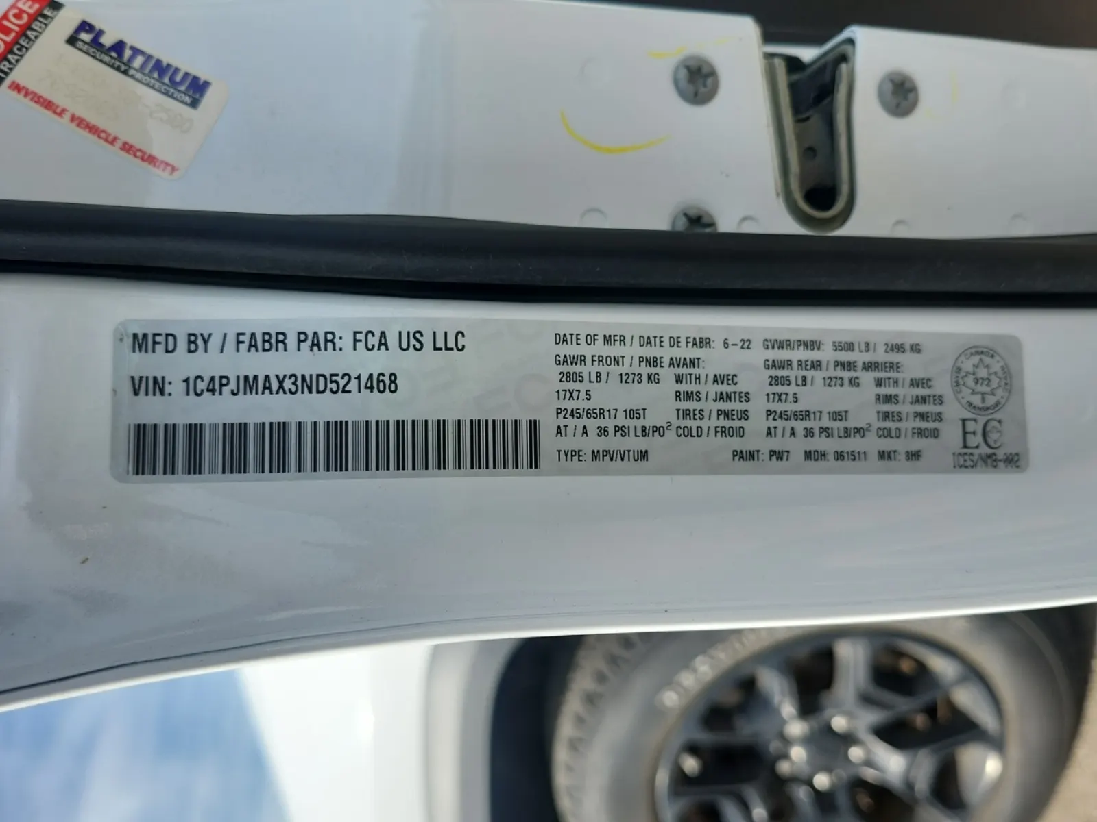 VIN Sticker Photo