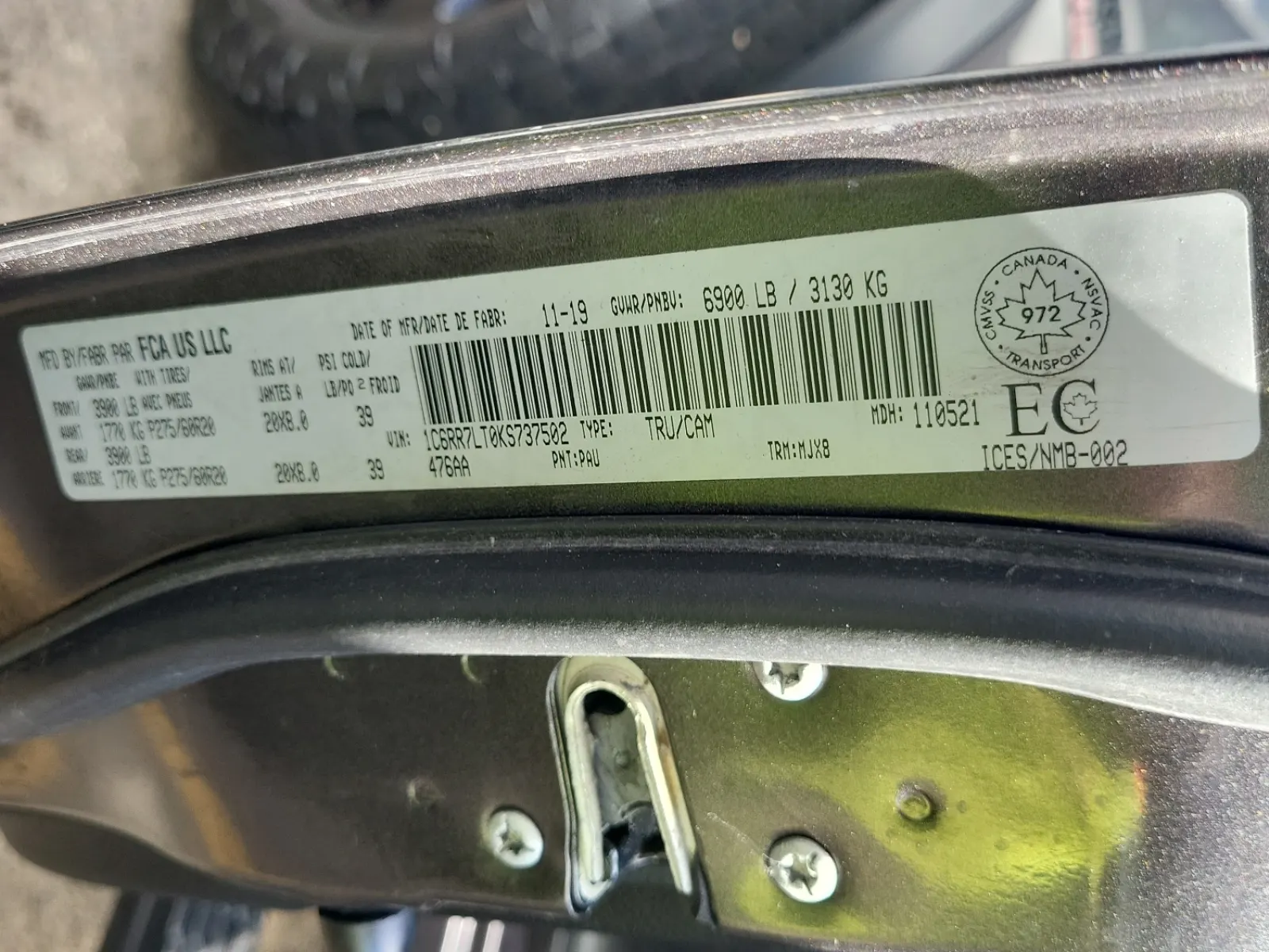 VIN Sticker Photo
