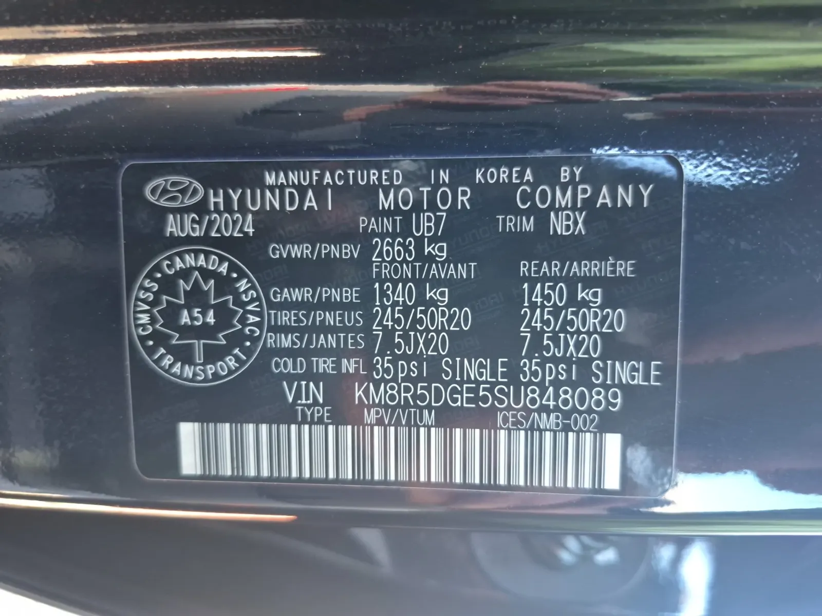 VIN Sticker Photo