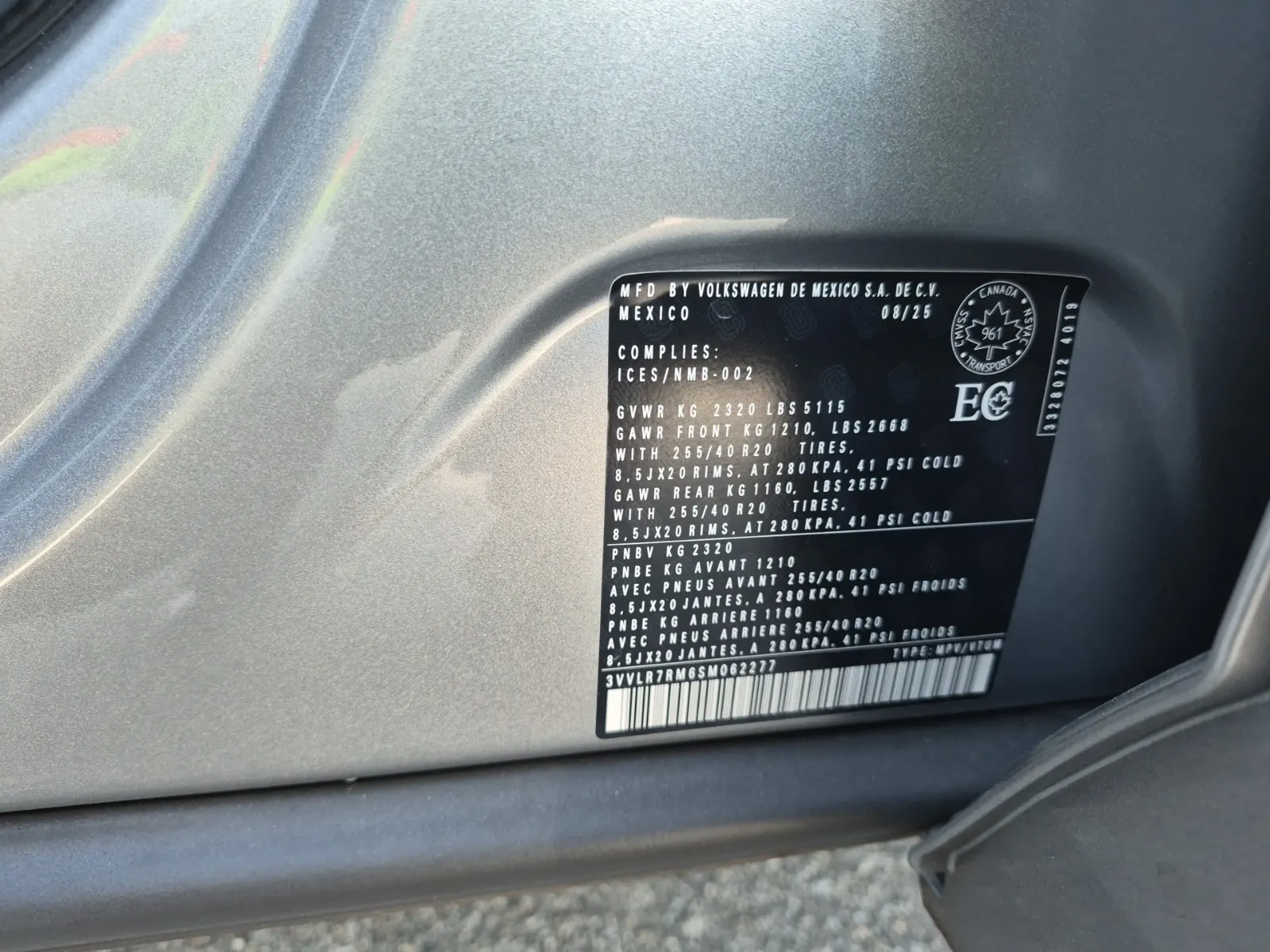 VIN Sticker Photo