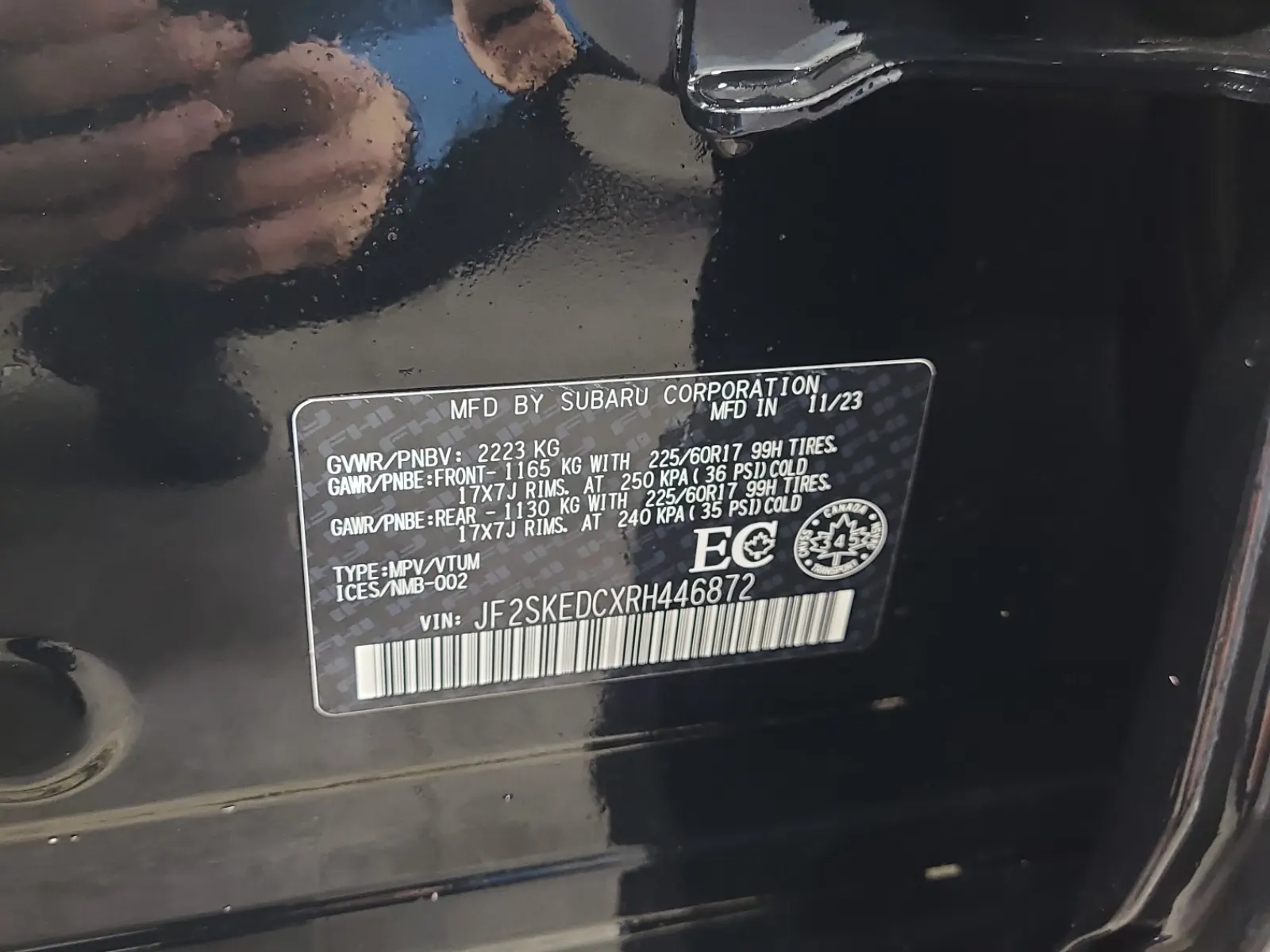VIN Sticker Photo