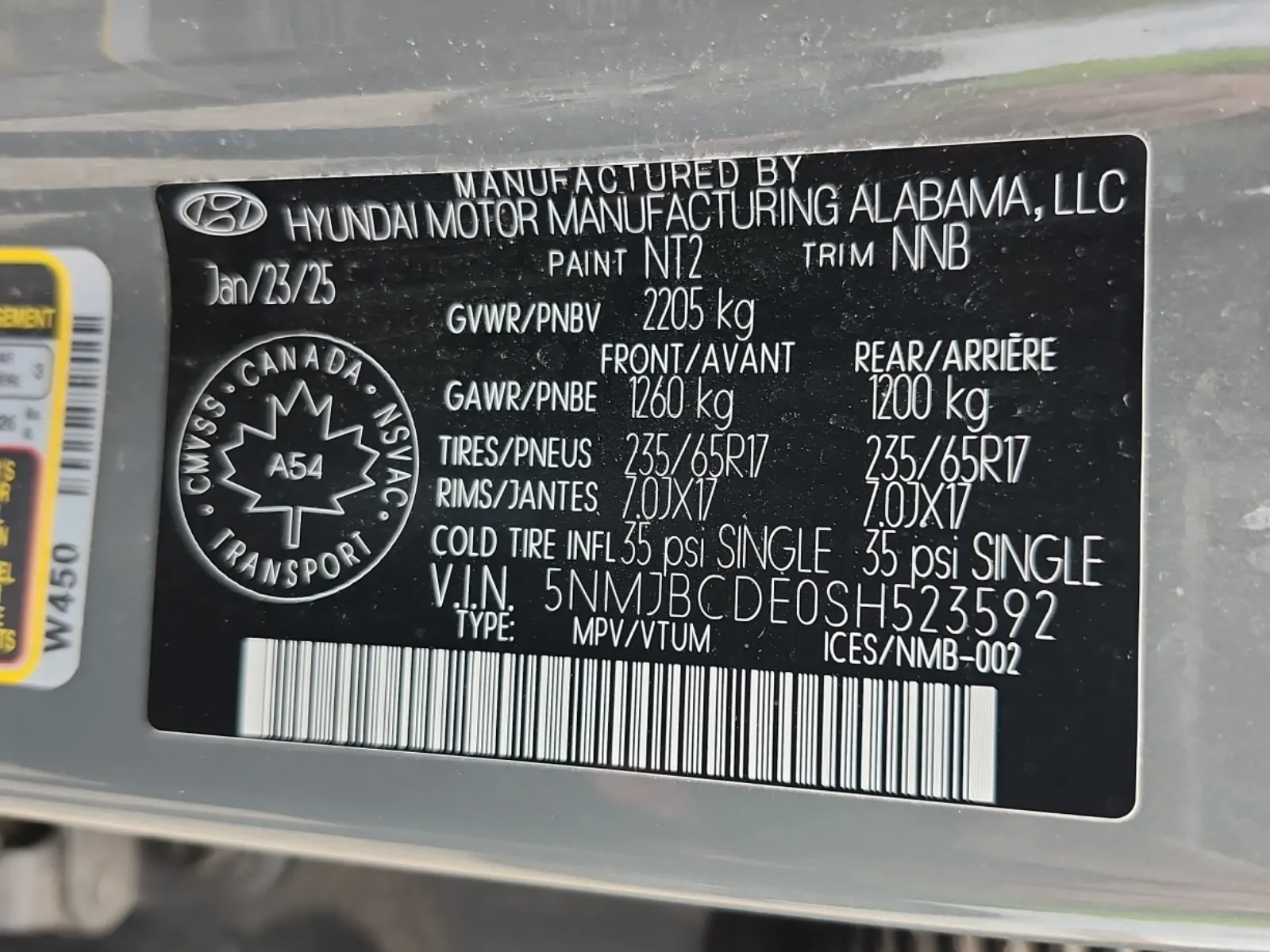 VIN Sticker Photo