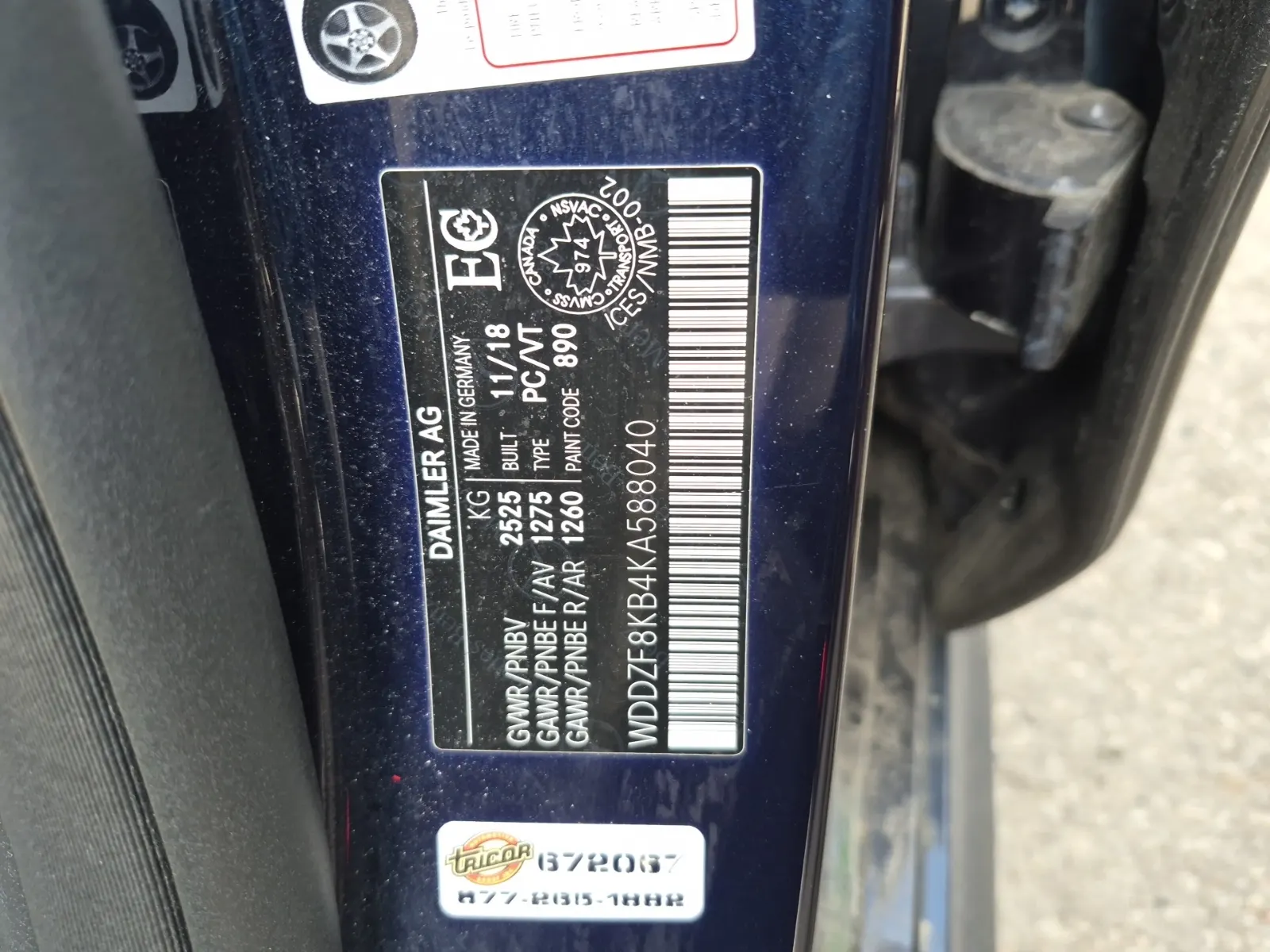 VIN Sticker Photo
