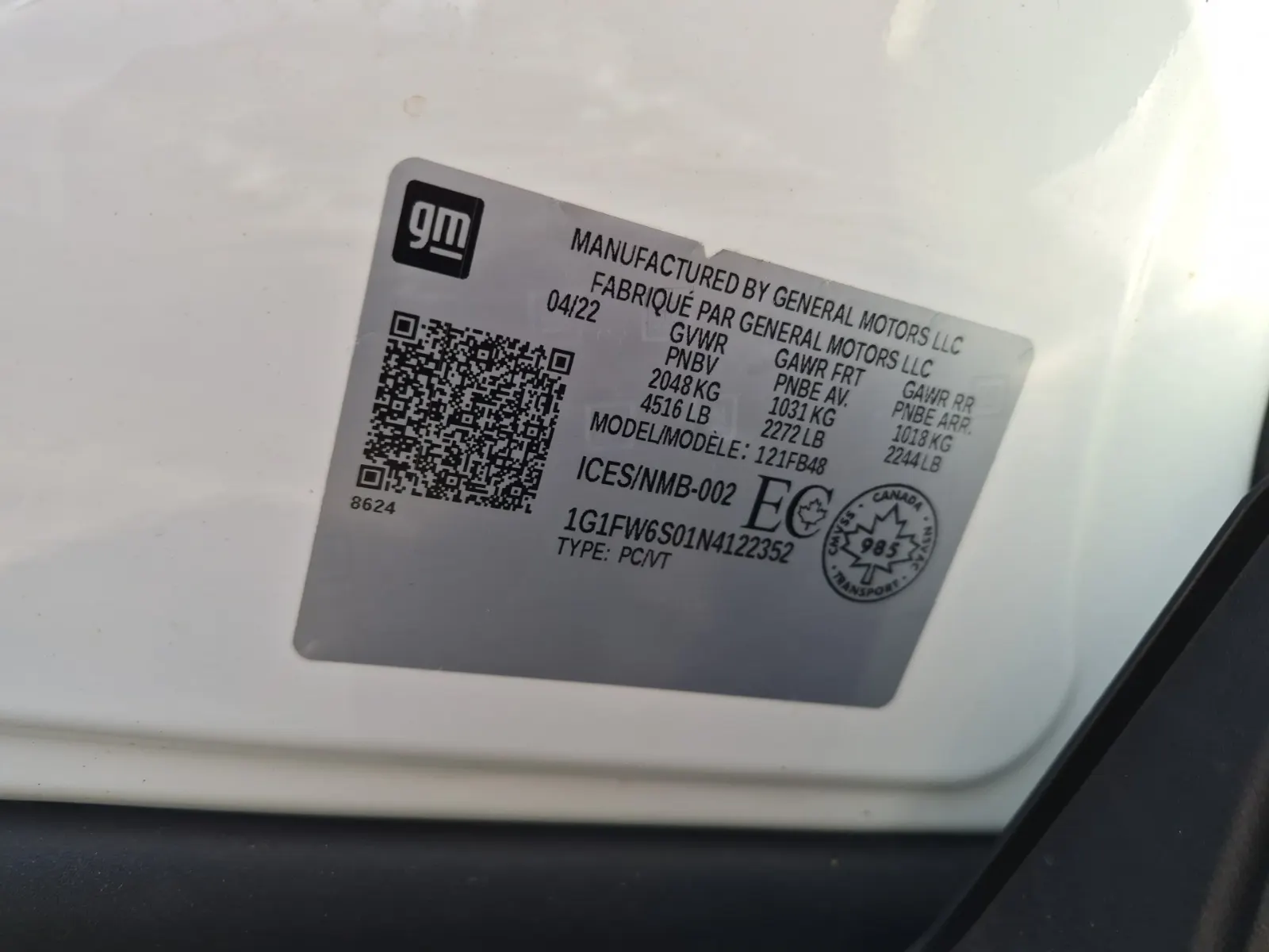 VIN Sticker Photo