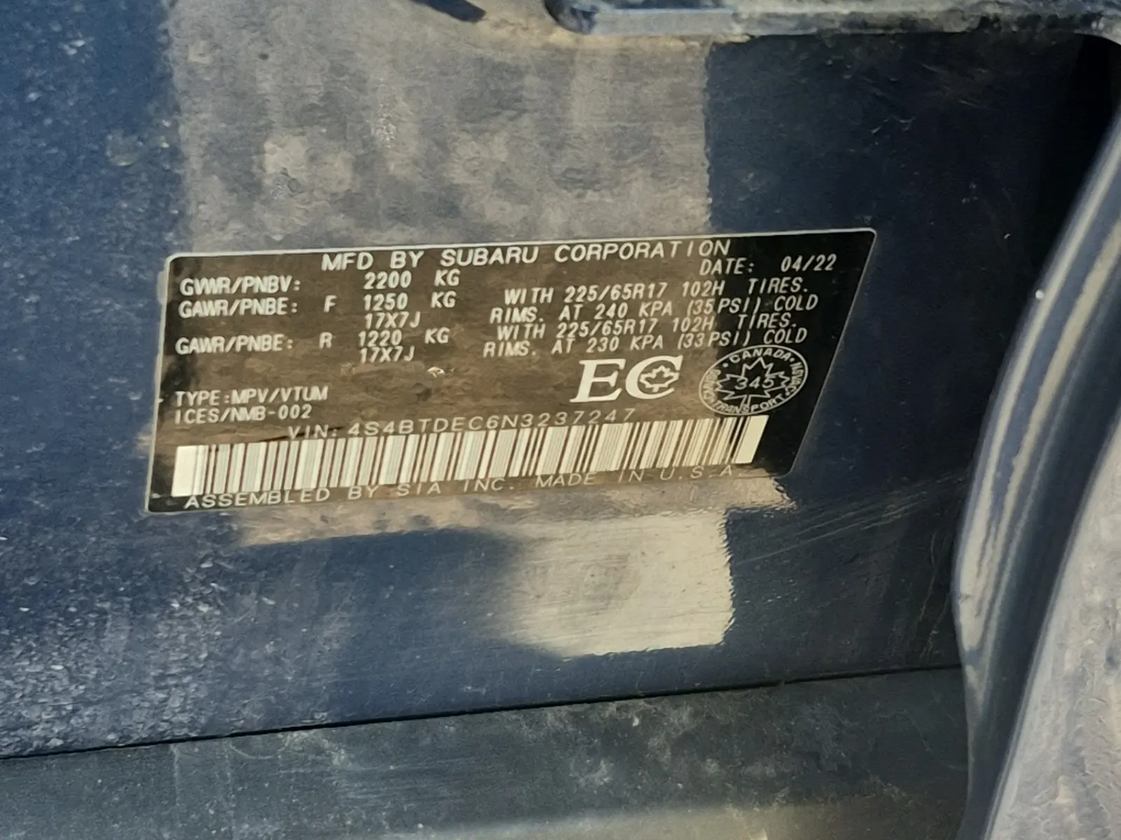 VIN Sticker Photo