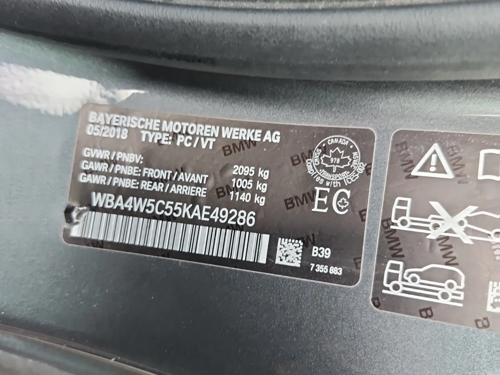 VIN Sticker Photo